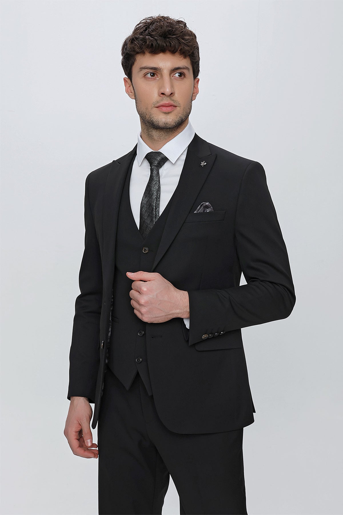 Slim-Fit Vest Suit - Black