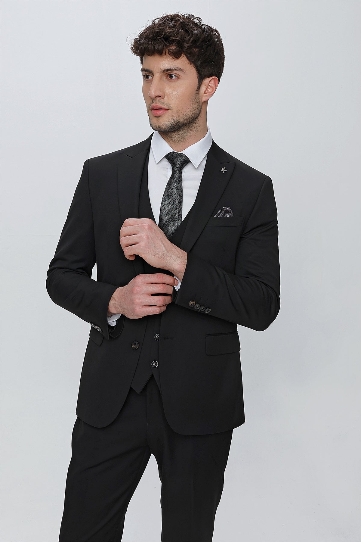 Slim-Fit Vest Suit - Black