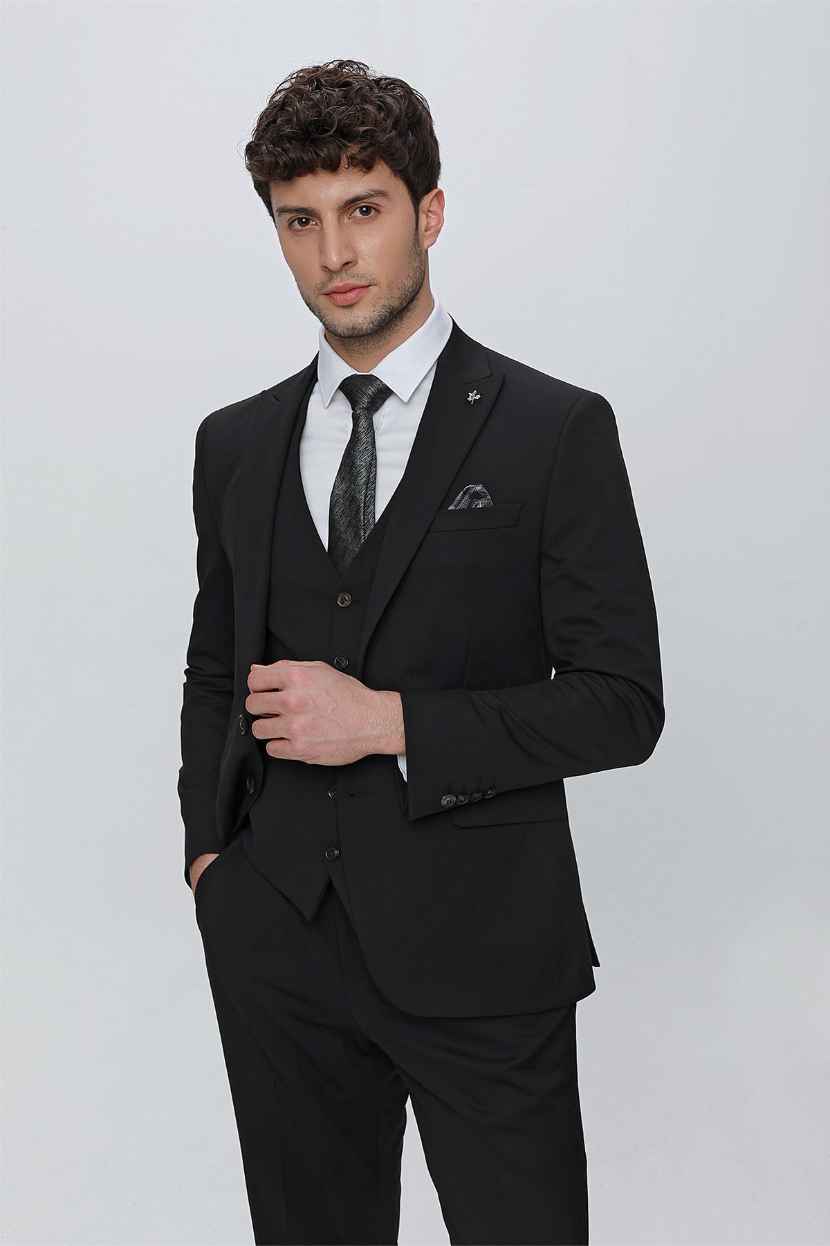 Slim-Fit Vest Suit - Black