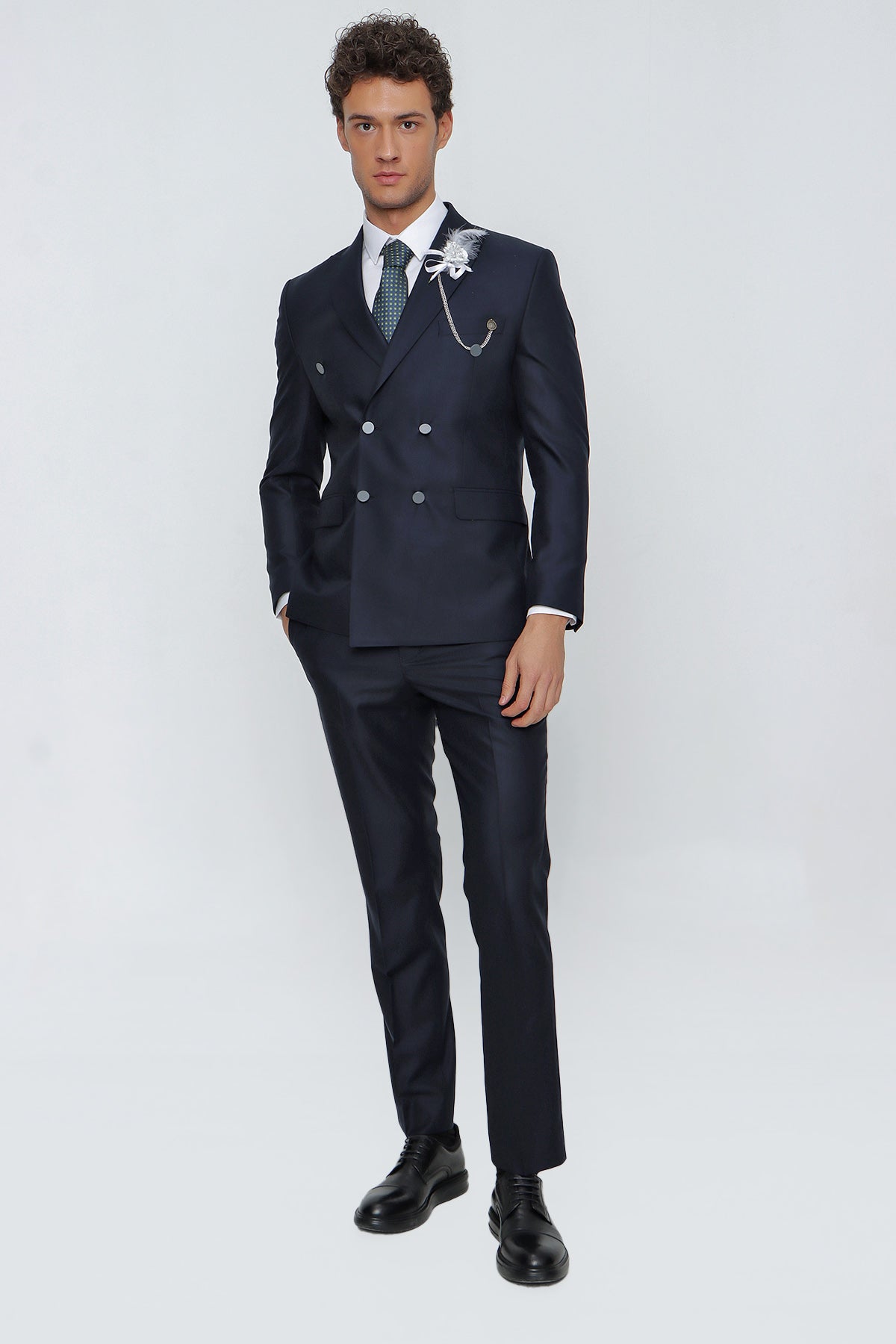 Slim-Fit Double Breasted Suit - Navy