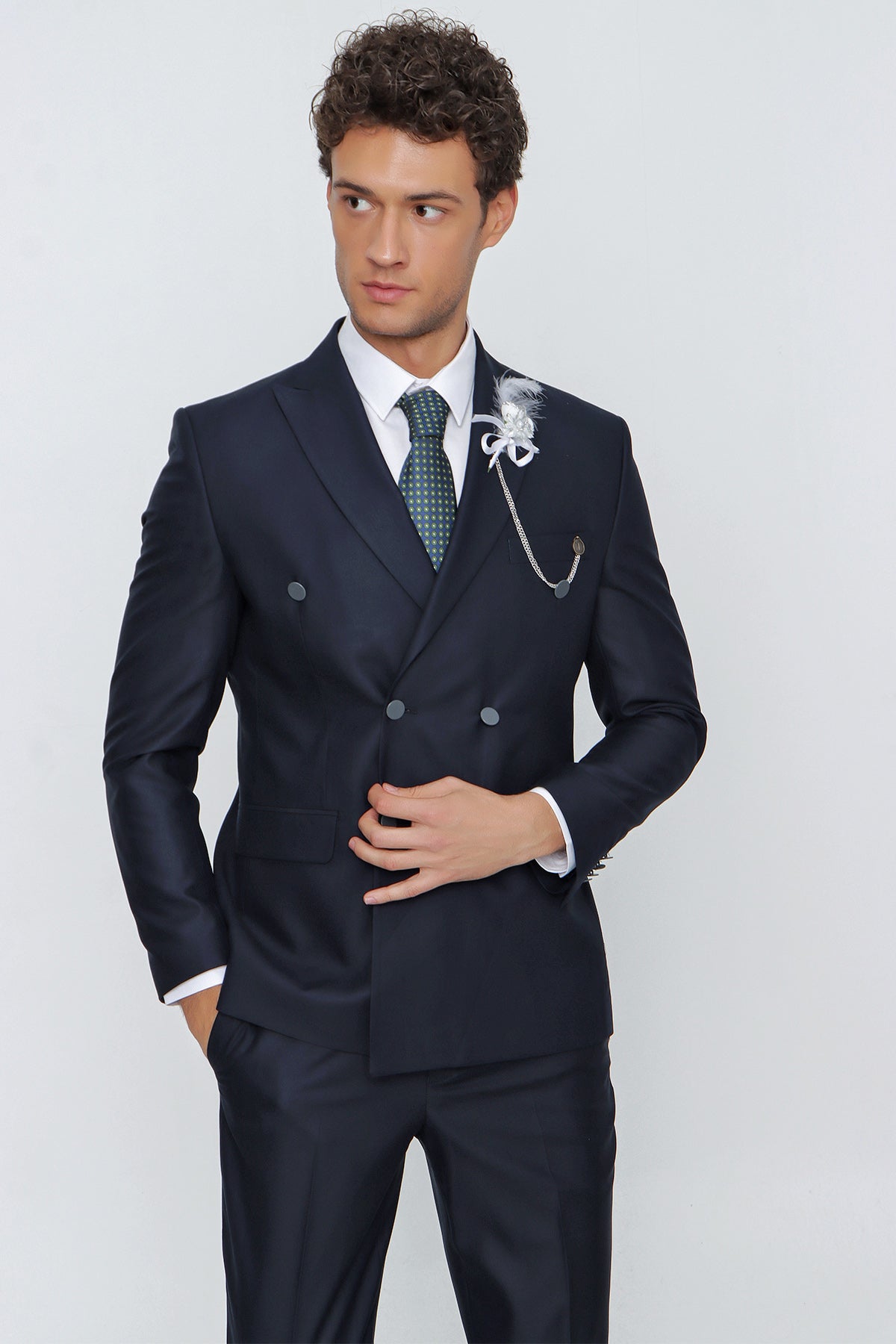 Slim-Fit Double Breasted Suit - Navy