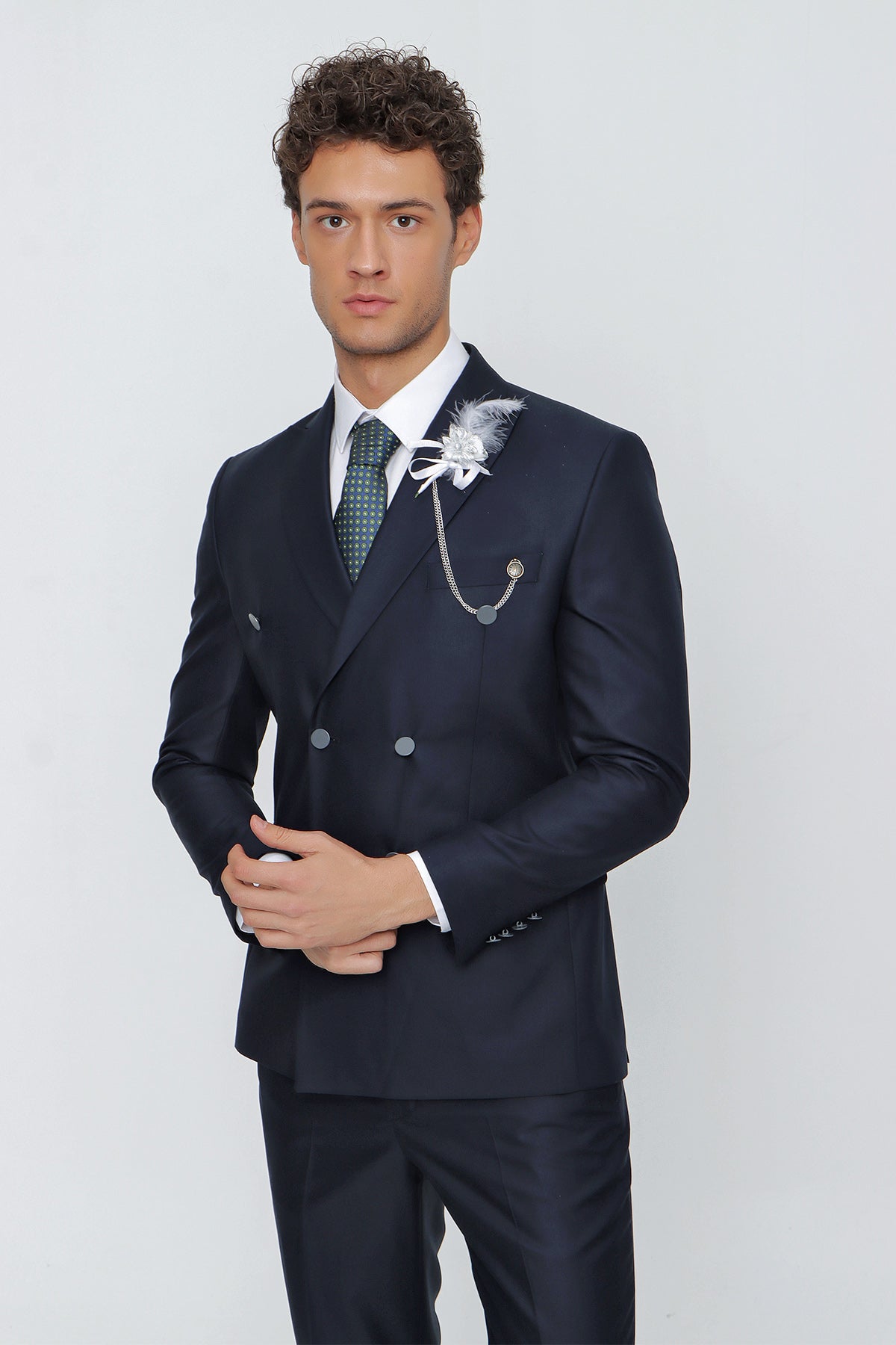 Slim-Fit Double Breasted Suit - Navy