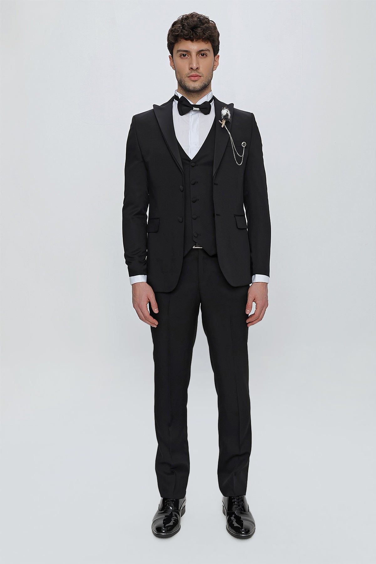 Slim-Fit Tuxedo Suit - Black