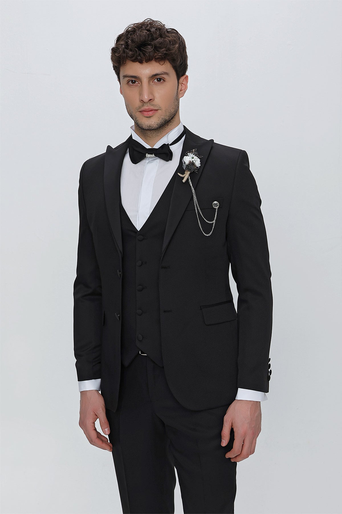 Slim-Fit Tuxedo Suit - Black