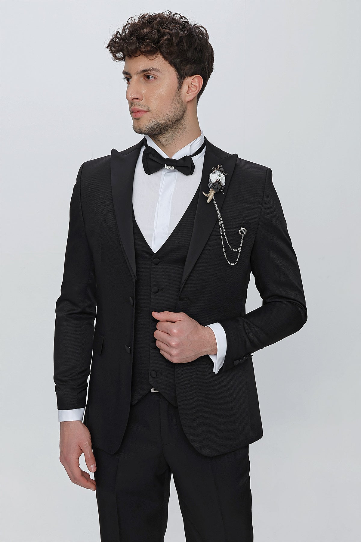 Slim-Fit Tuxedo Suit - Black