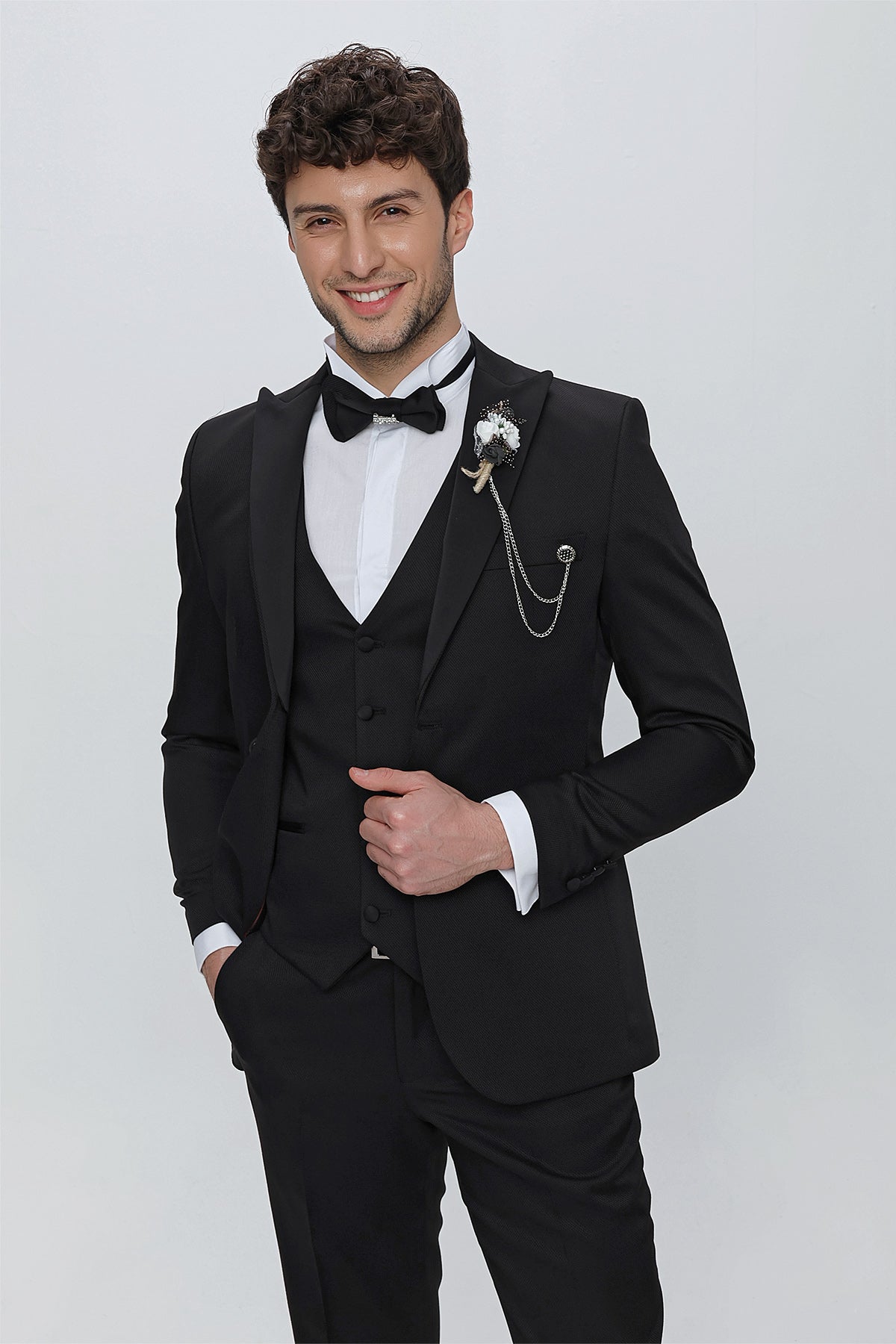 Slim-Fit Tuxedo Suit - Black