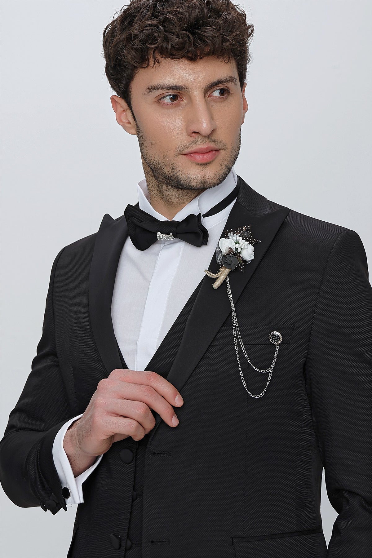 Slim-Fit Tuxedo Suit - Black