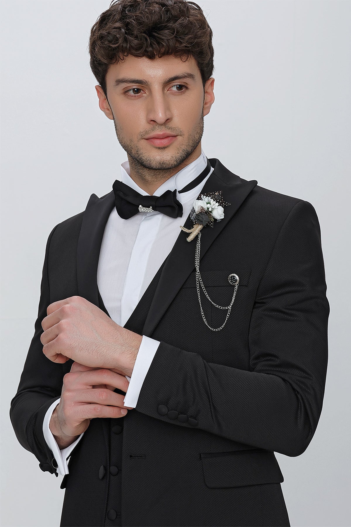 Slim-Fit Tuxedo Suit - Black