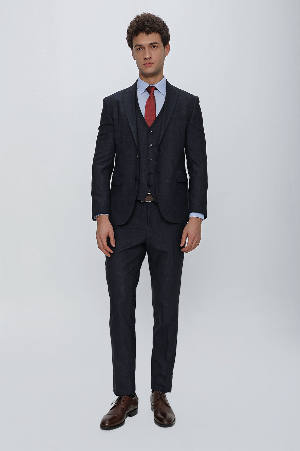 Slim-Fit Check Vest Suit - Dark Navy