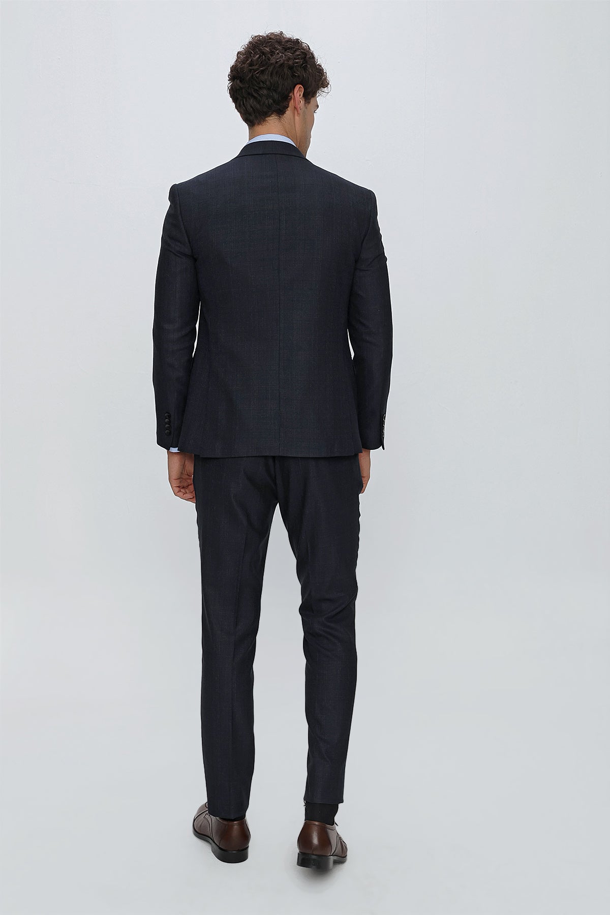 Slim-Fit Check Vest Suit - Dark Navy