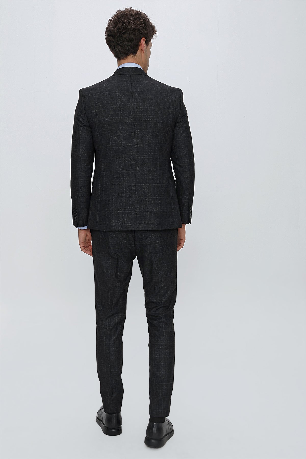 Slim-Fit Check Vest Suit - Dark Grey