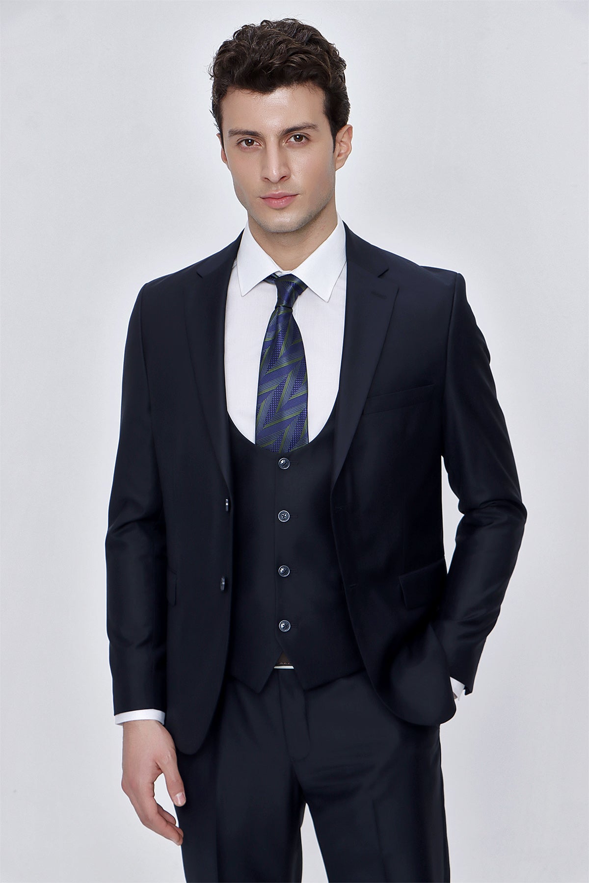 Slim-Fit Vest Suit - Navy