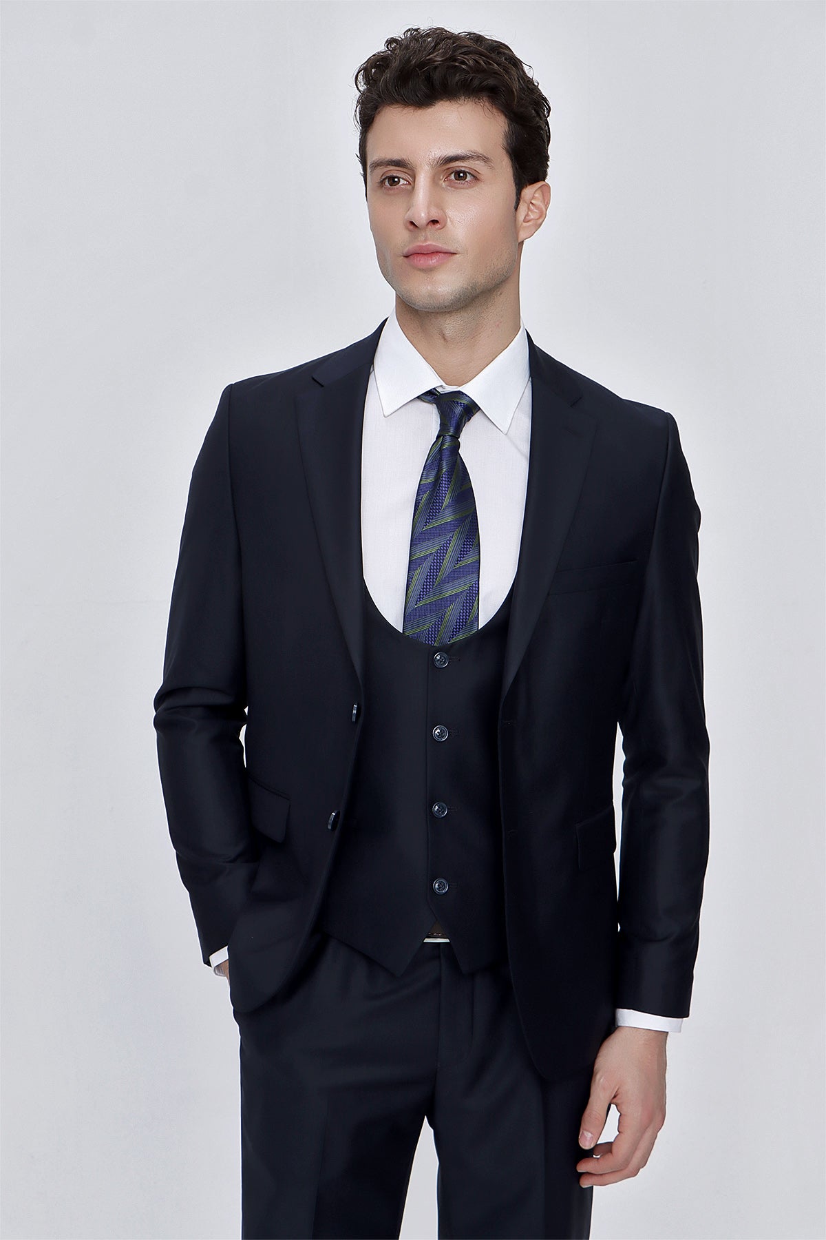 Slim-Fit Vest Suit - Navy