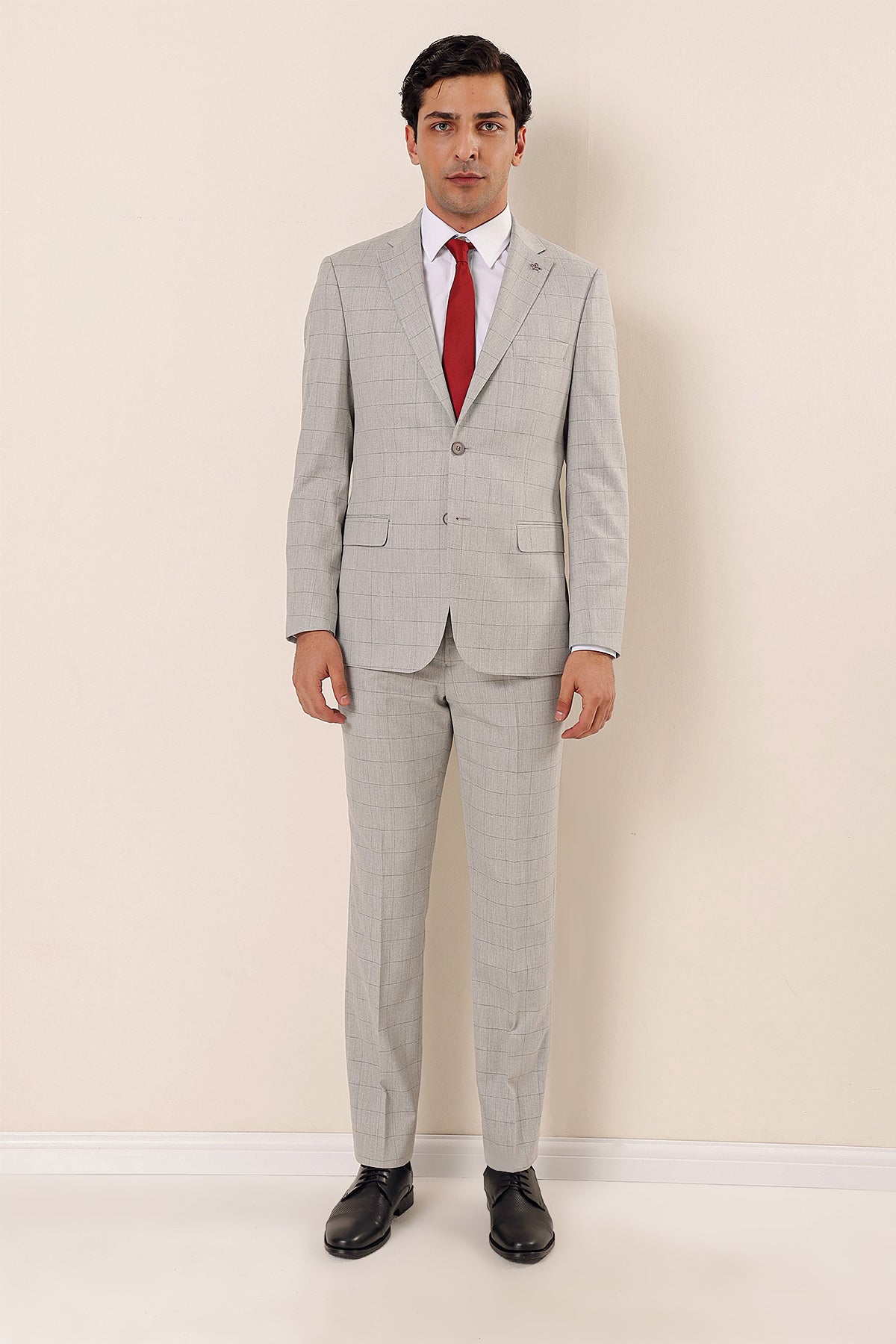 Comfort-Fit Check Suit - Light Grey