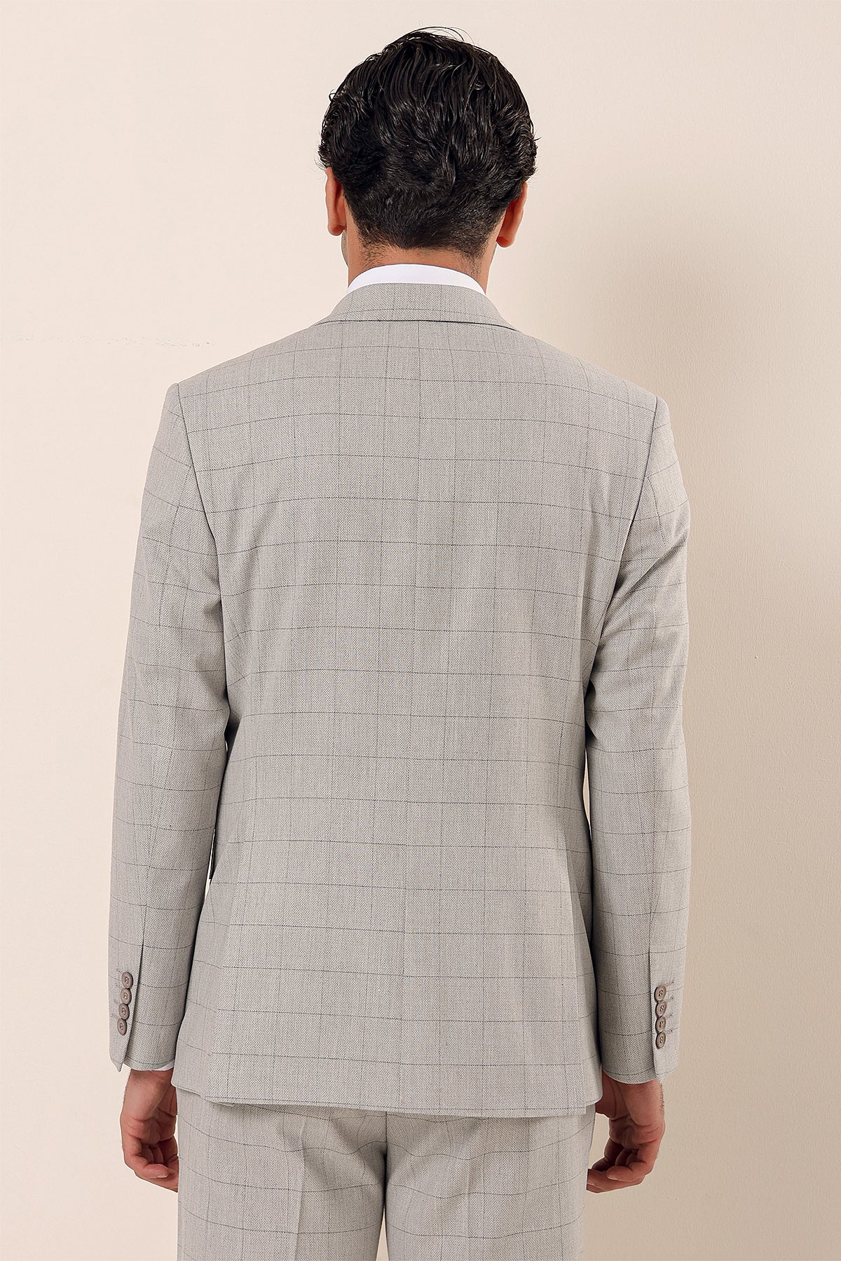 Comfort-Fit Check Suit - Light Grey