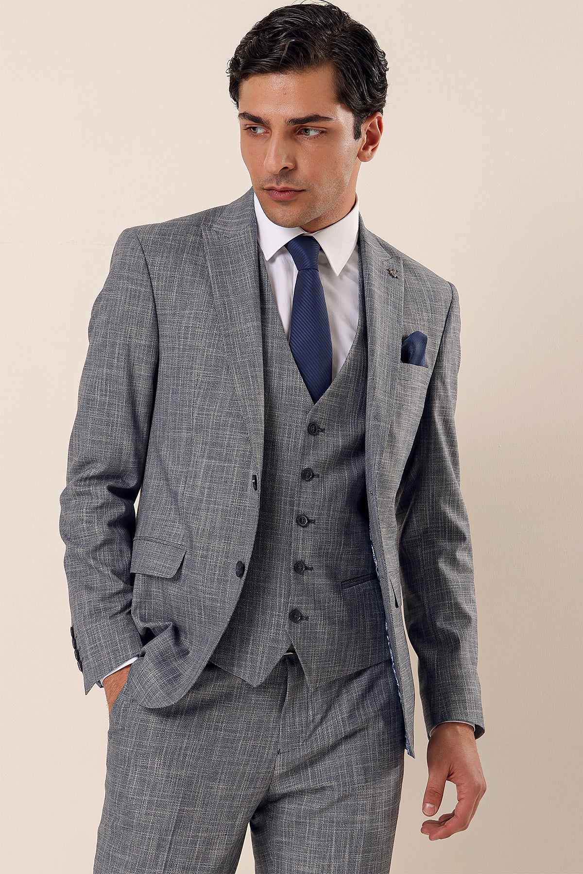 Slim-Fit Vest Suit - Blue