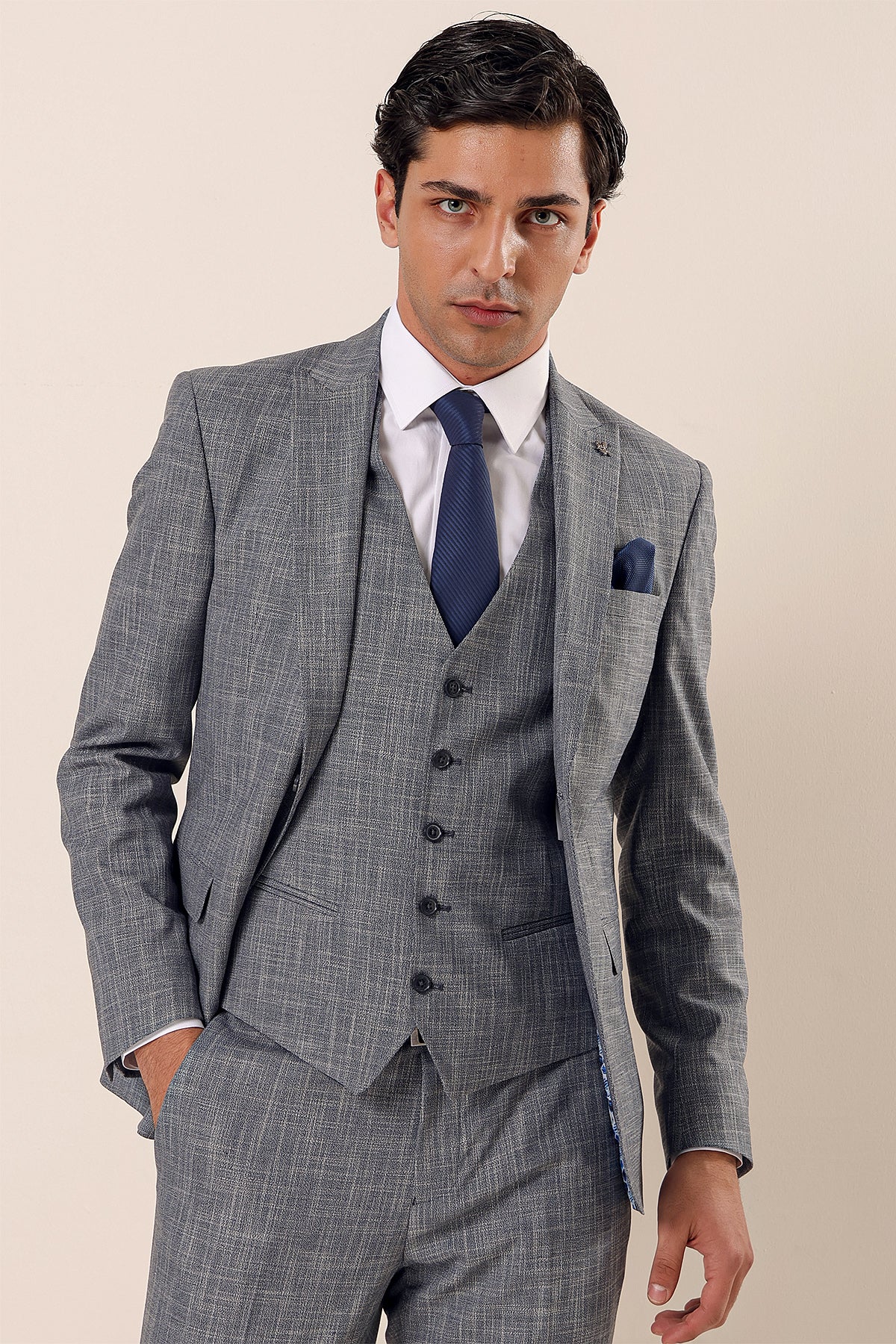 Slim-Fit Vest Suit - Blue