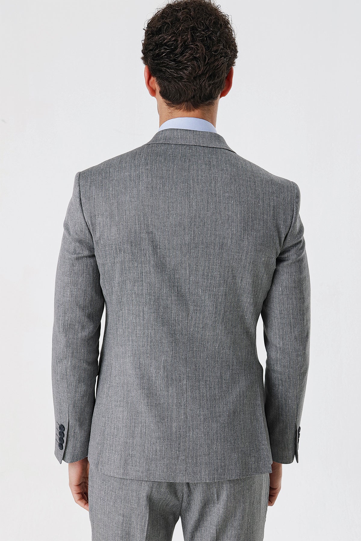 Slim-Fit Linen Double Breasted Suit - Grey