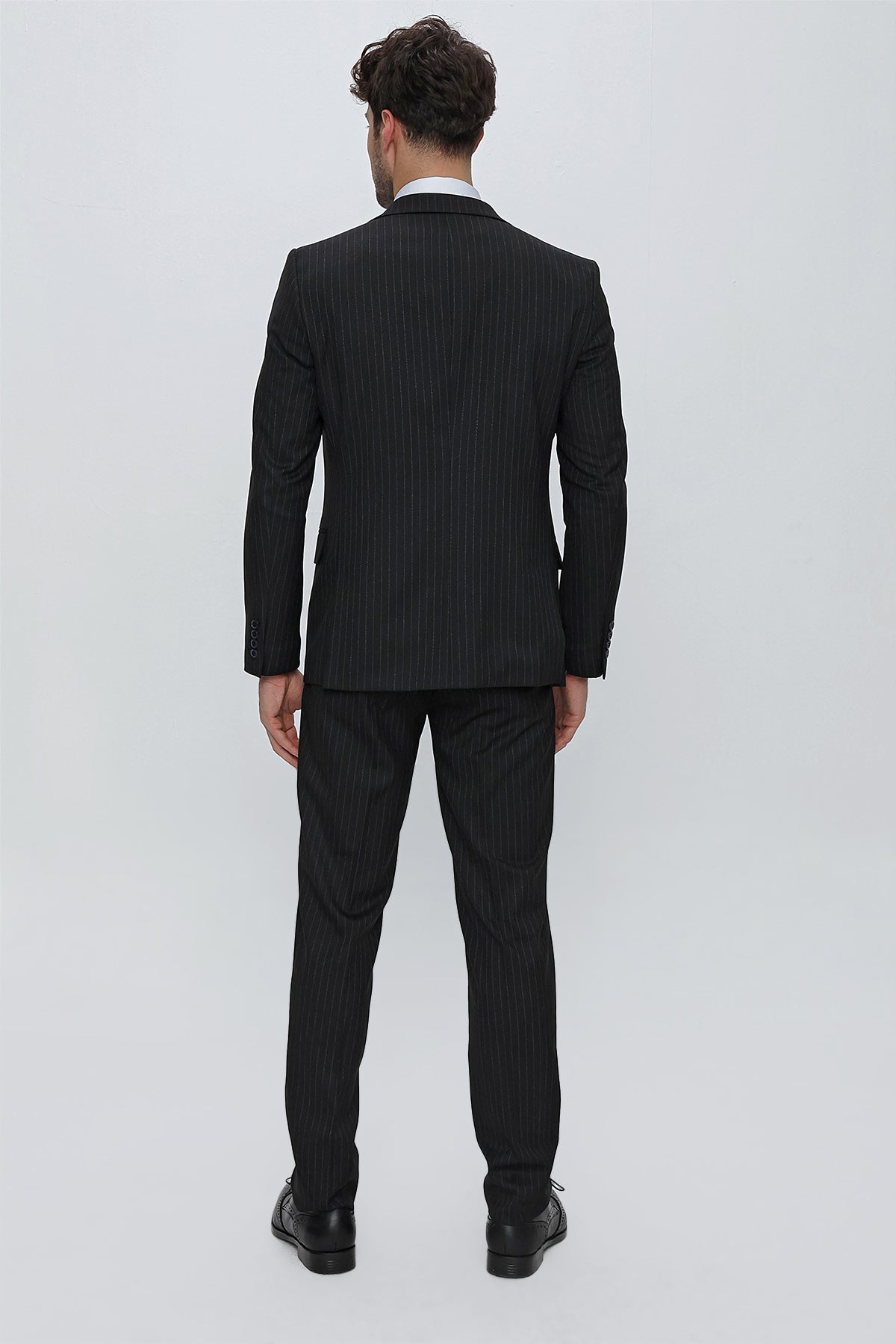 Slim-Fit Striped Vest Suit - Black