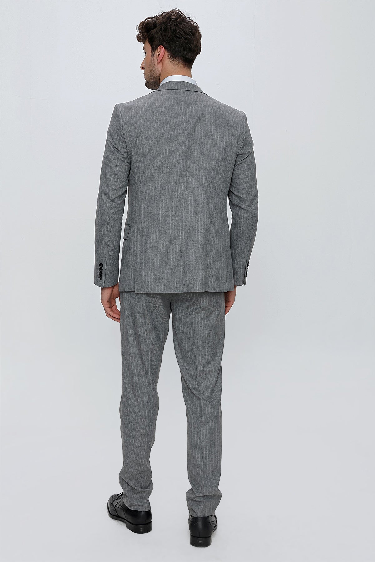 Slim-Fit Striped Vest Suit - Grey