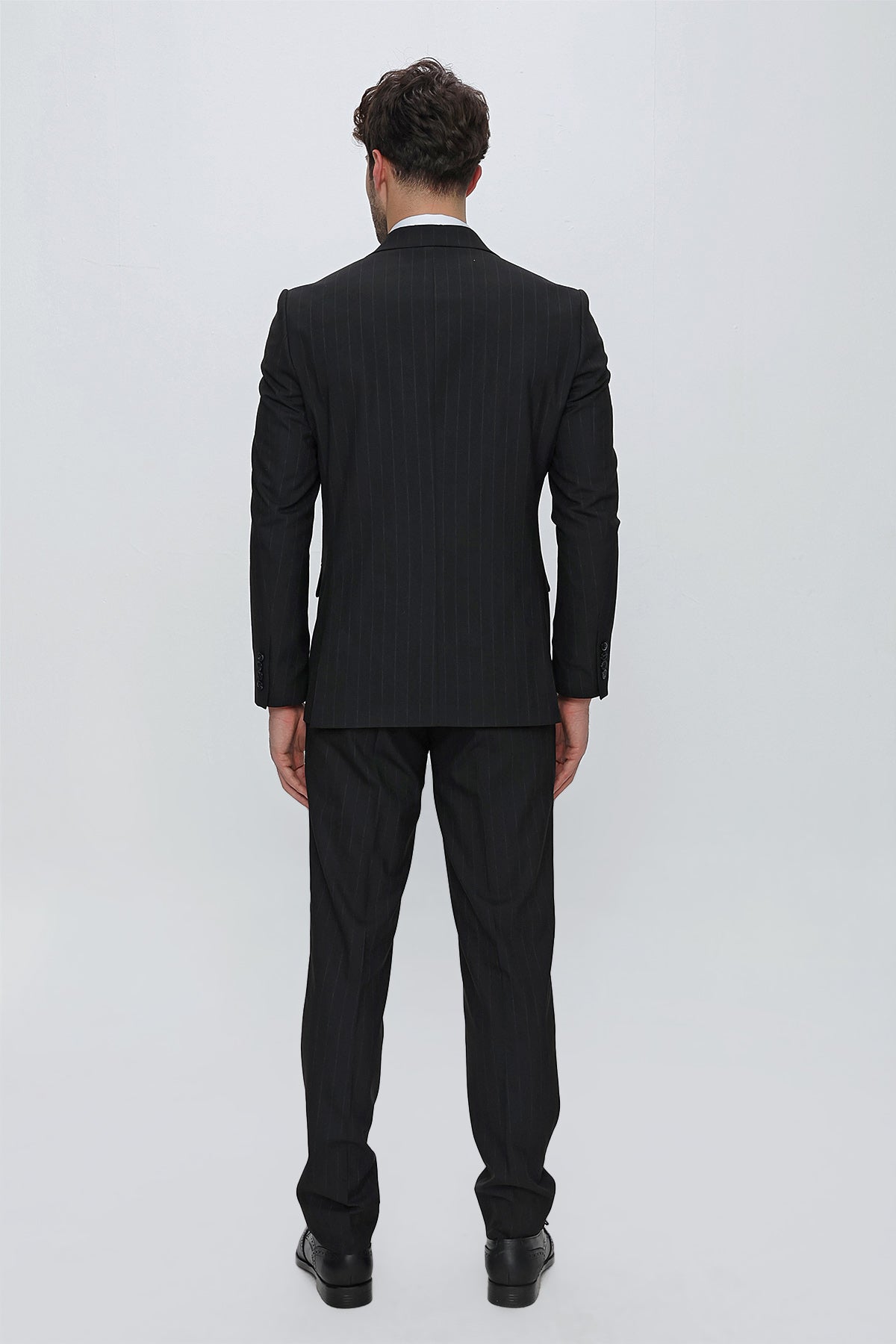 Slim-Fit Striped Double Breasted Suit - Black