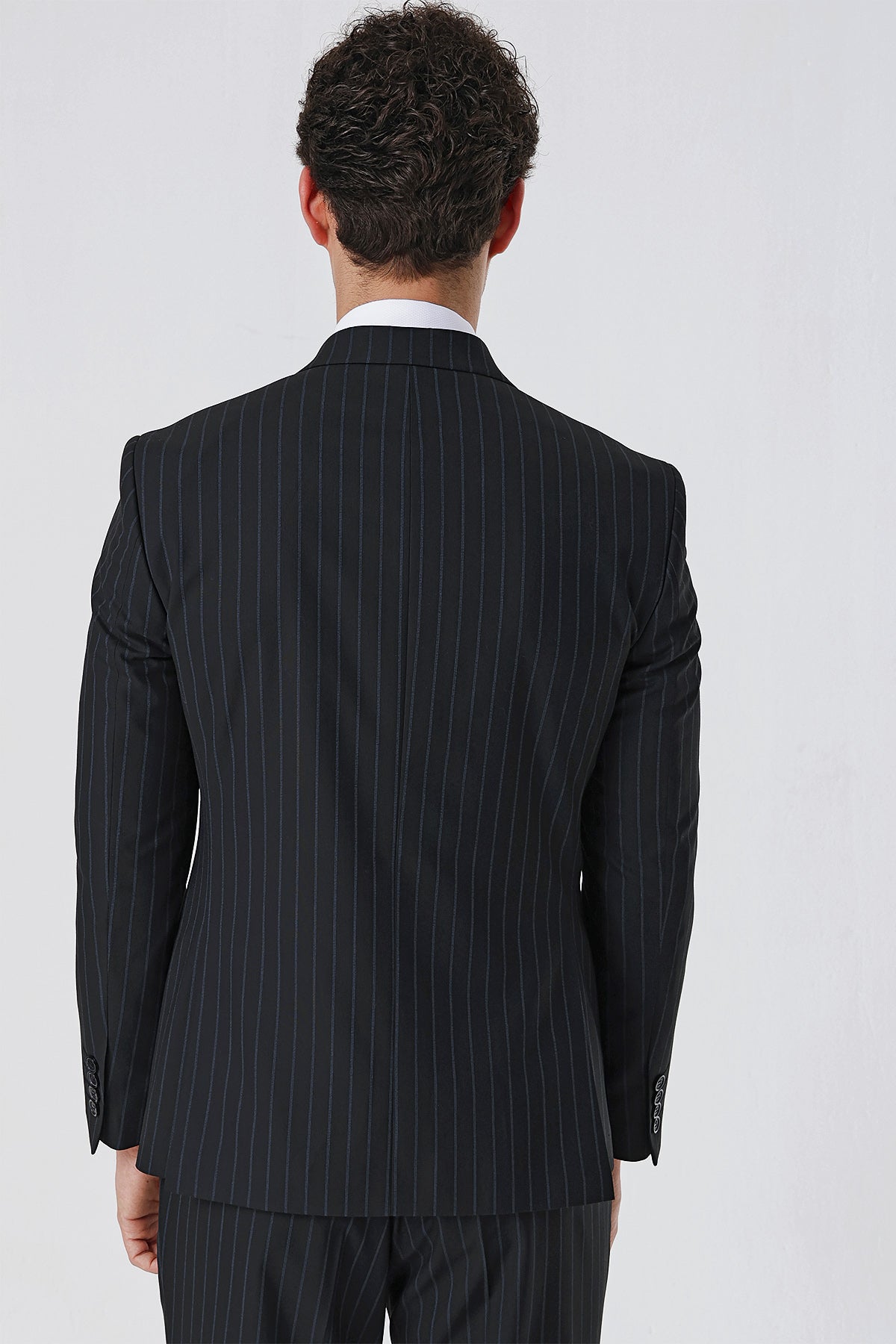 Slim-Fit Striped Double Breasted Suit - Black