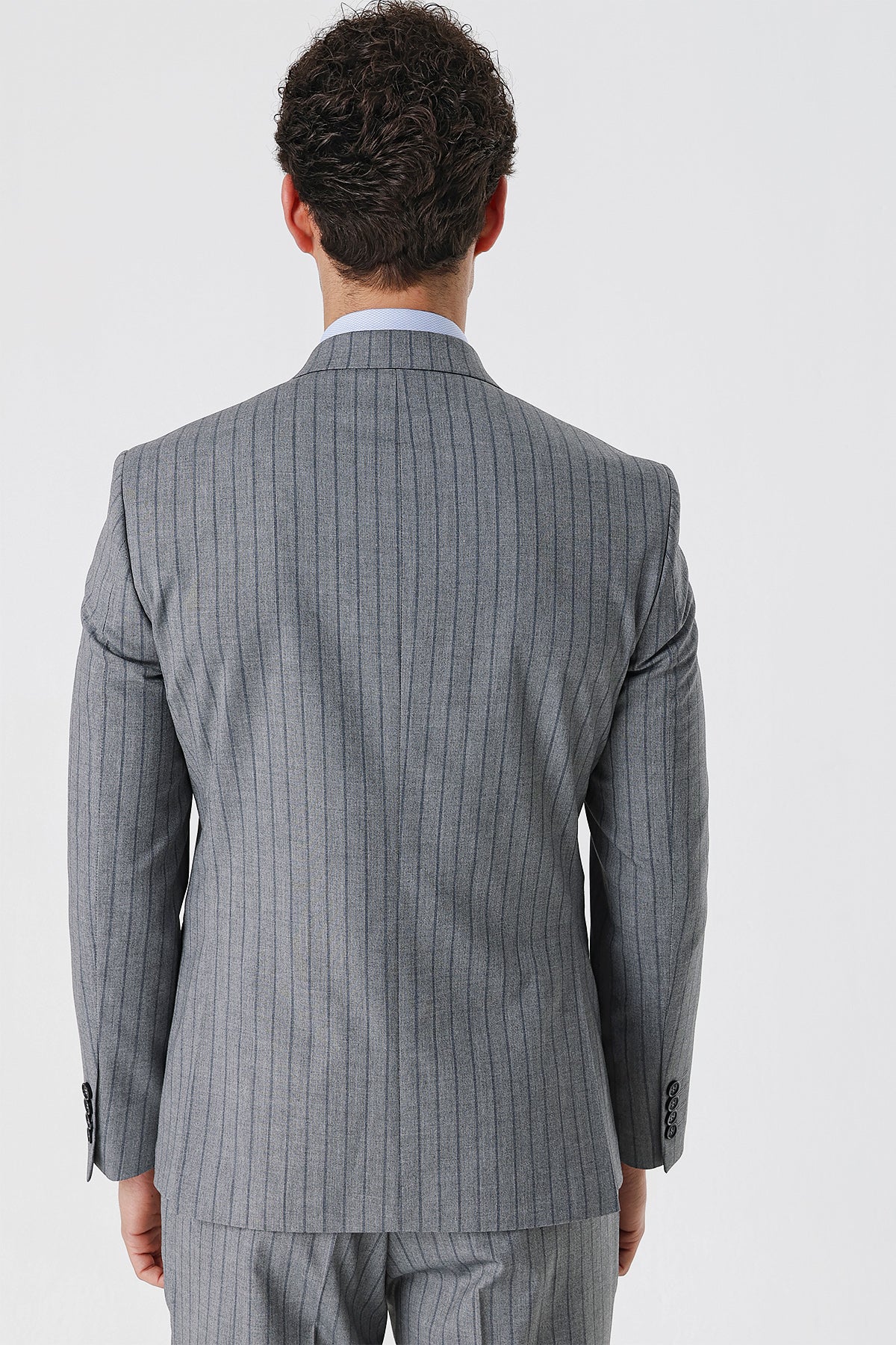 Slim-Fit Striped Double Breasted Suit - Grey