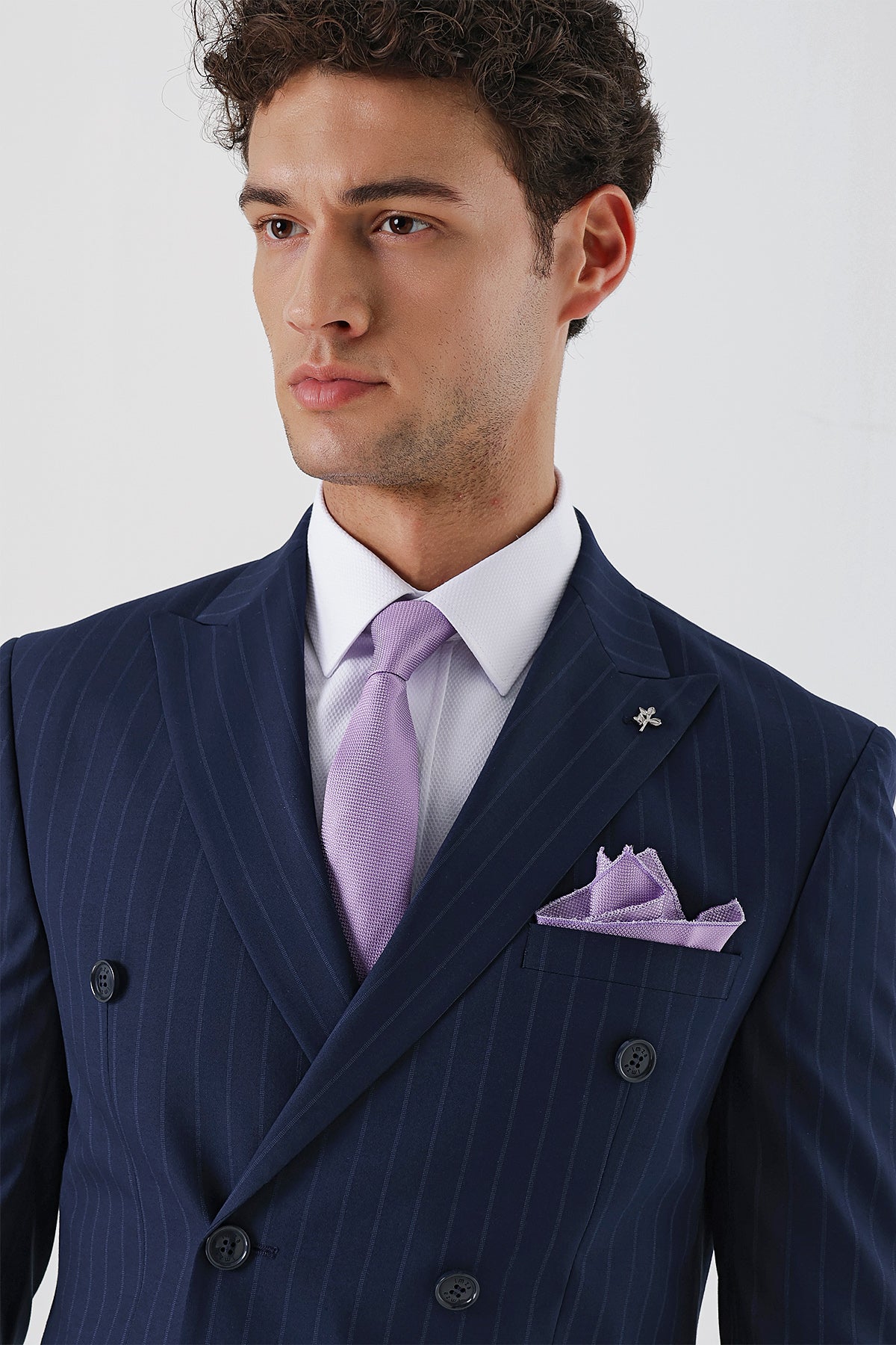 Slim-Fit Striped Double Breasted Suit Navy