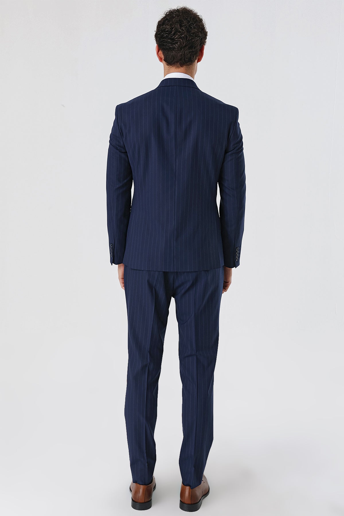 Slim-Fit Striped Double Breasted Suit - Navy