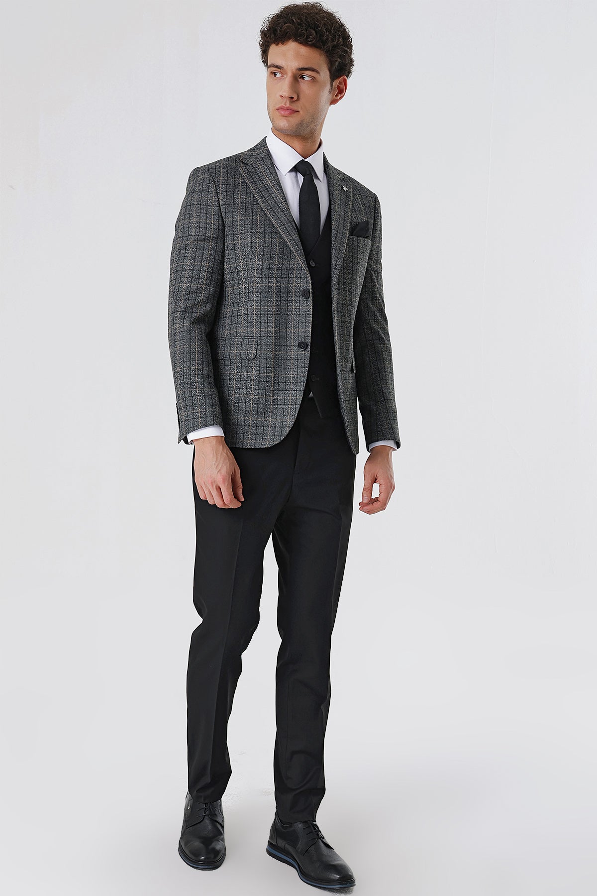 Slim-Fit Combine Vest Suit - Black