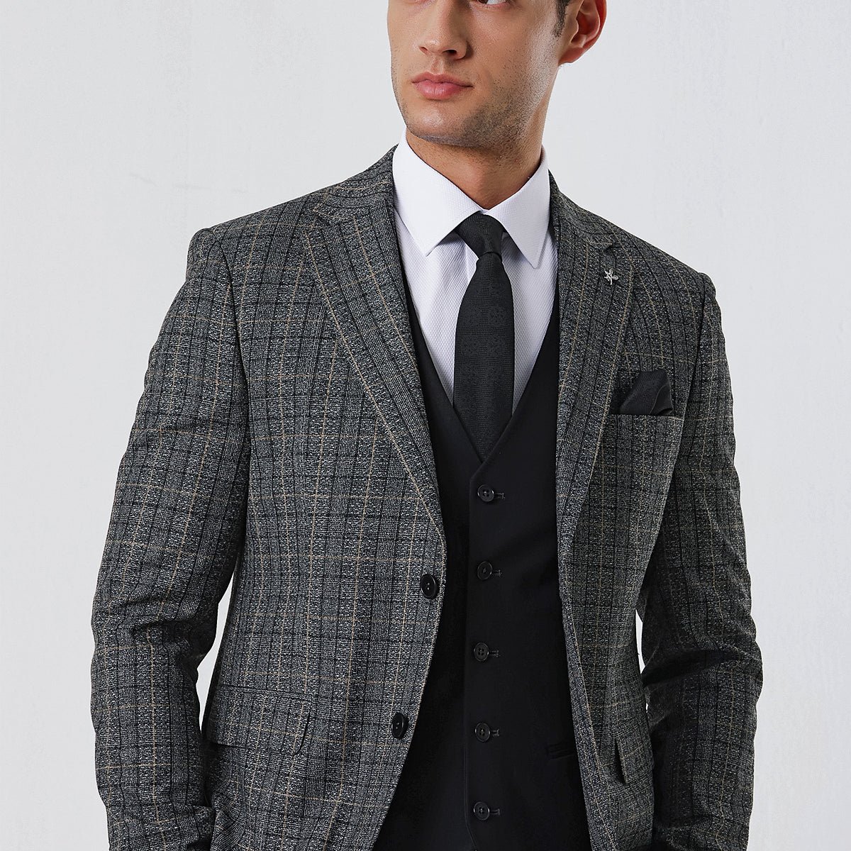 Solove-Suit Elegant pak voor heren, geruit, plaid, slim fit, wol, tweed Solove-Suit Elegant pak voor heren, geruit, plaid, slim fit, wol, tweed