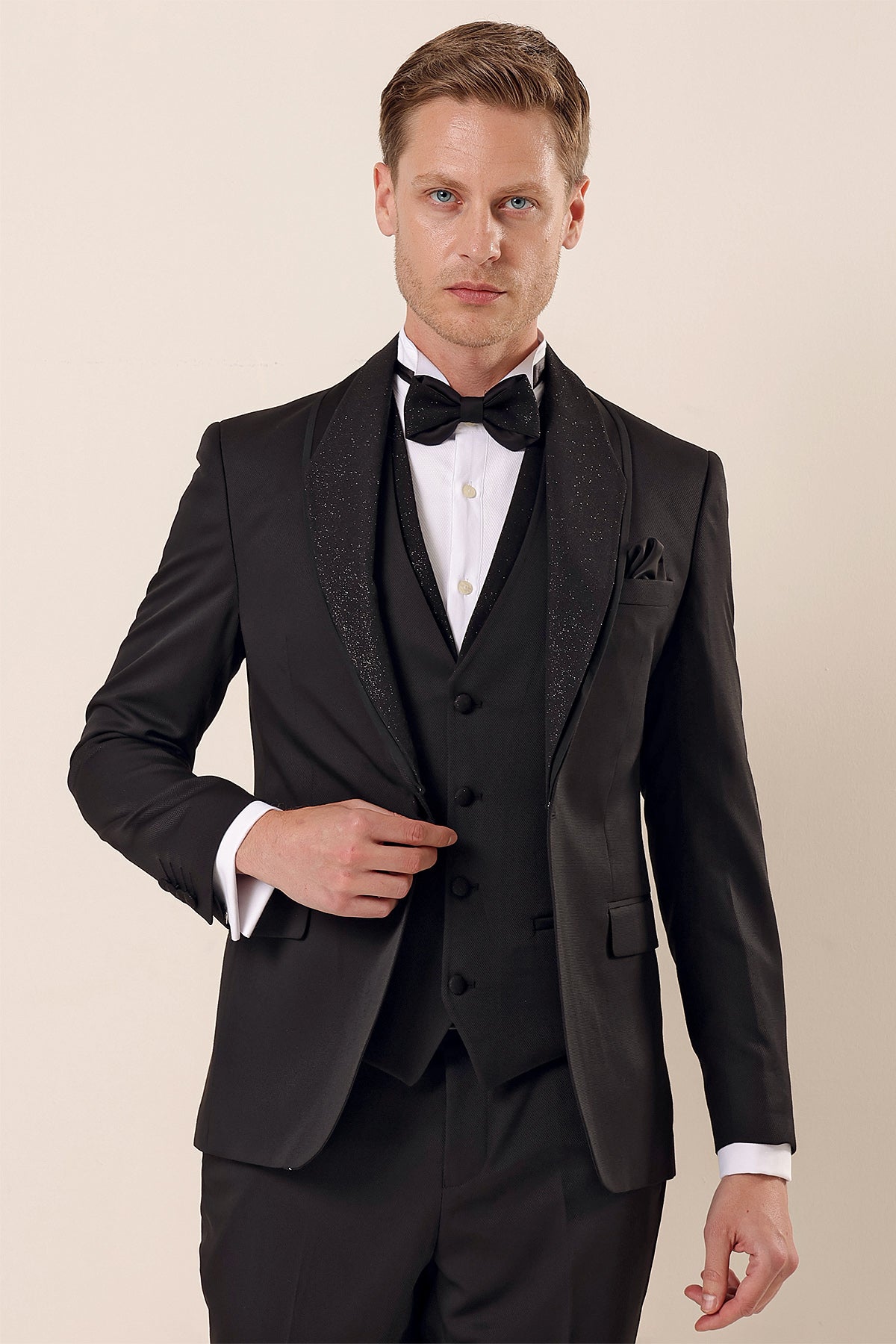 Slim-Fit Tuxedo Suit - Black