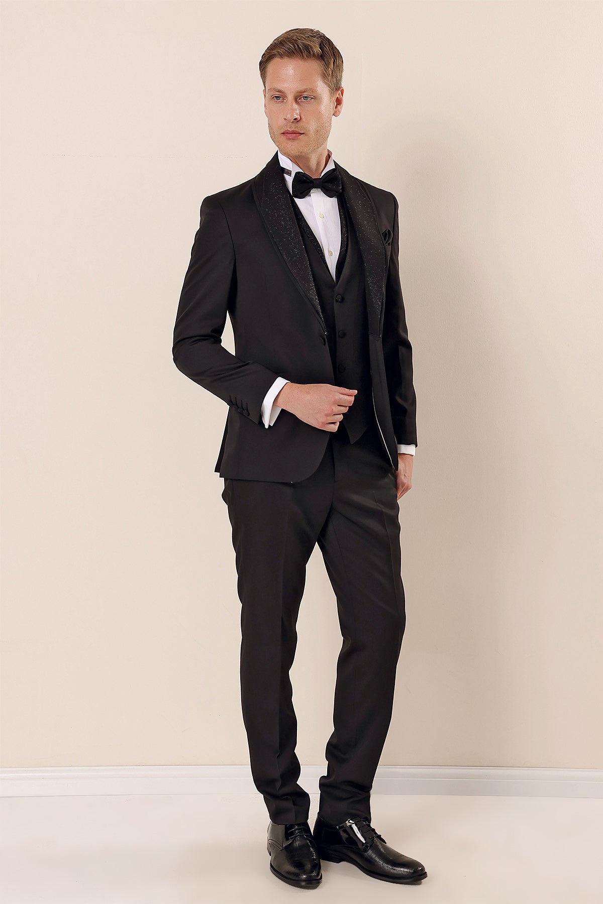 Slim-Fit Tuxedo Suit - Black