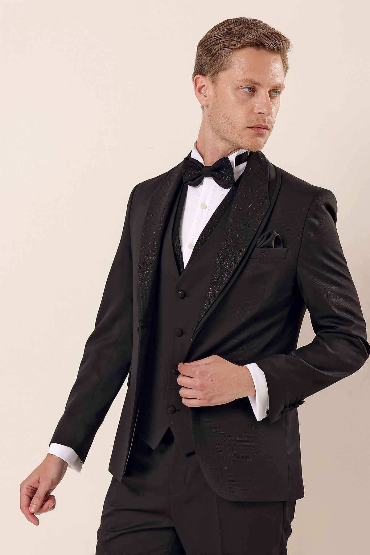 Slim-Fit Tuxedo Suit - Black