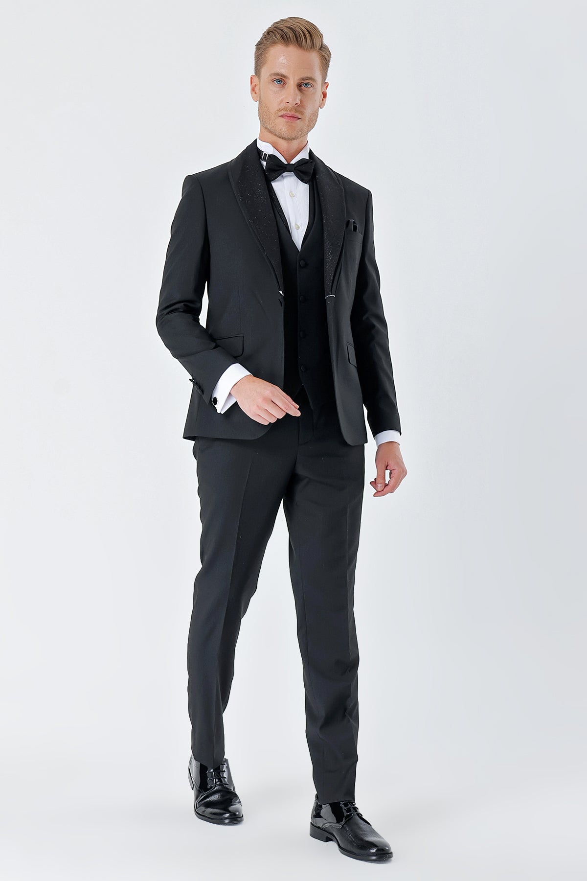 Slim-Fit Tuxedo Suit - Black