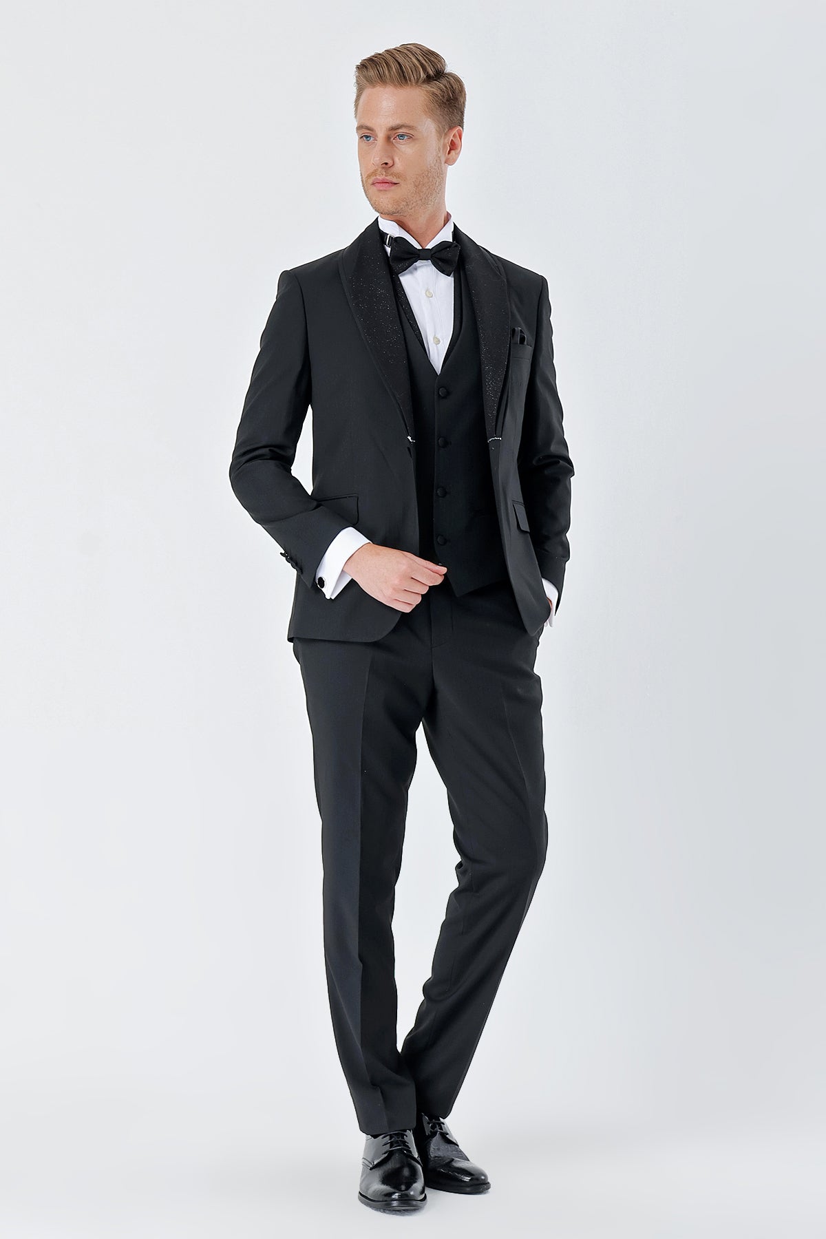 Slim-Fit Tuxedo Suit - Black