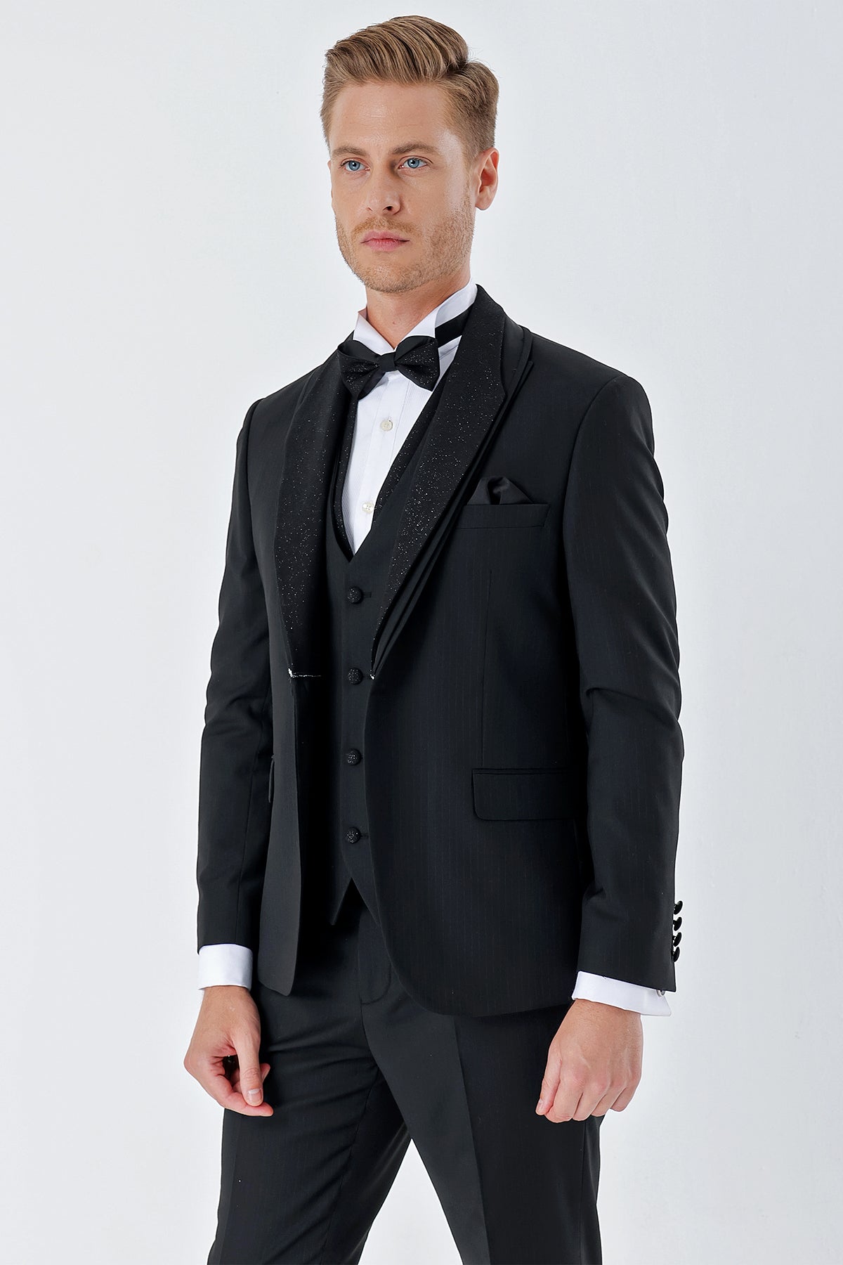 Slim-Fit Tuxedo Suit - Black