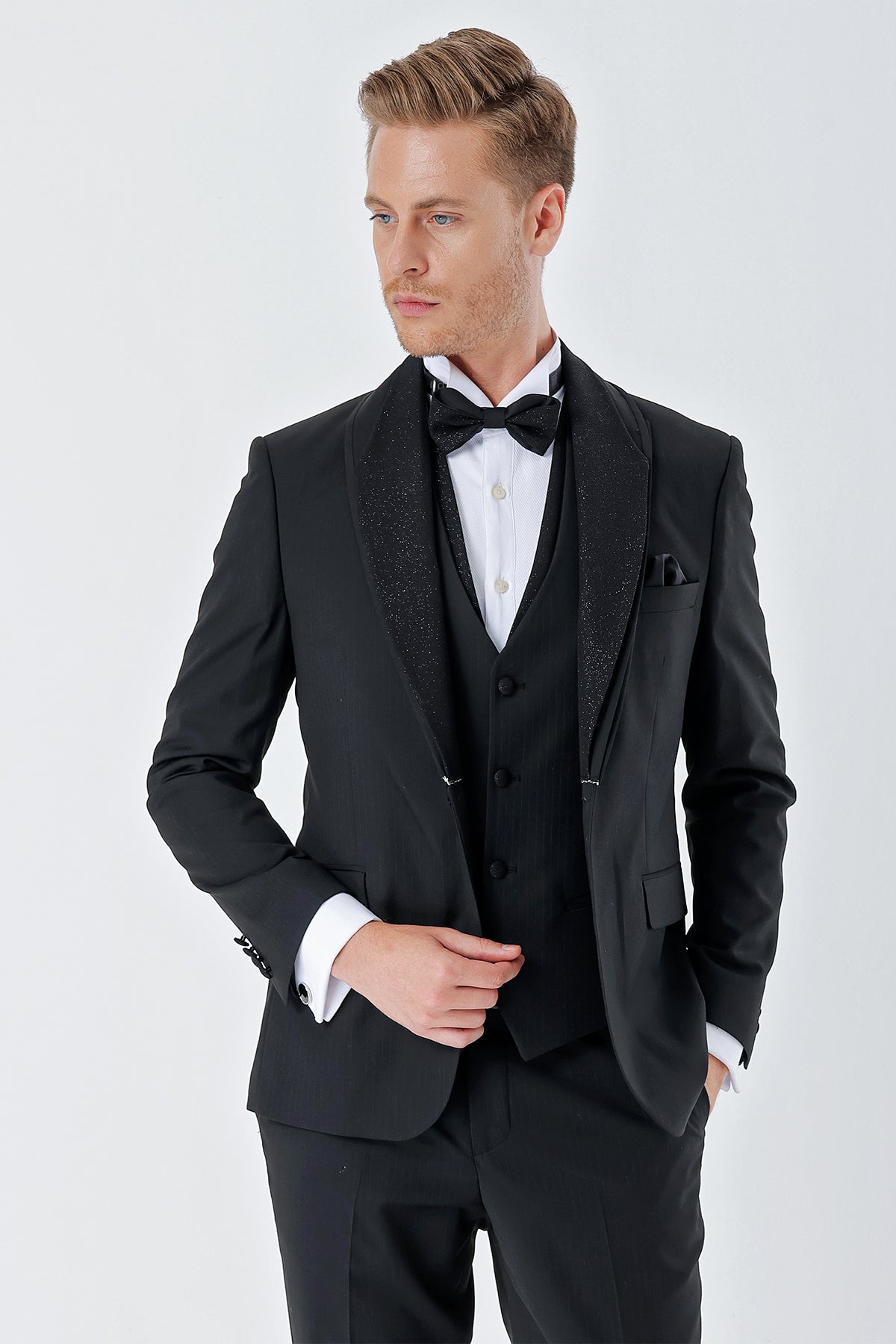 Slim-Fit Tuxedo Suit - Black