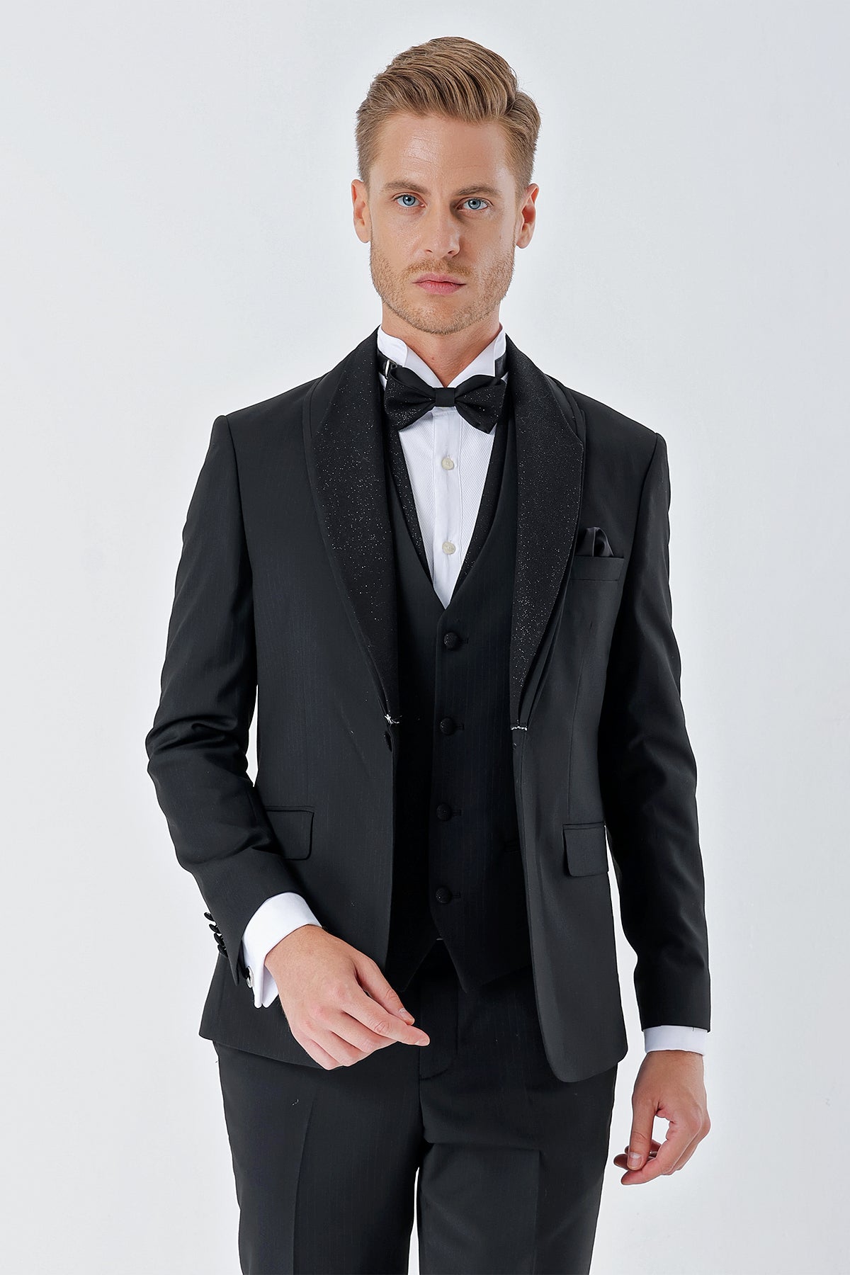 Slim-Fit Tuxedo Suit - Black