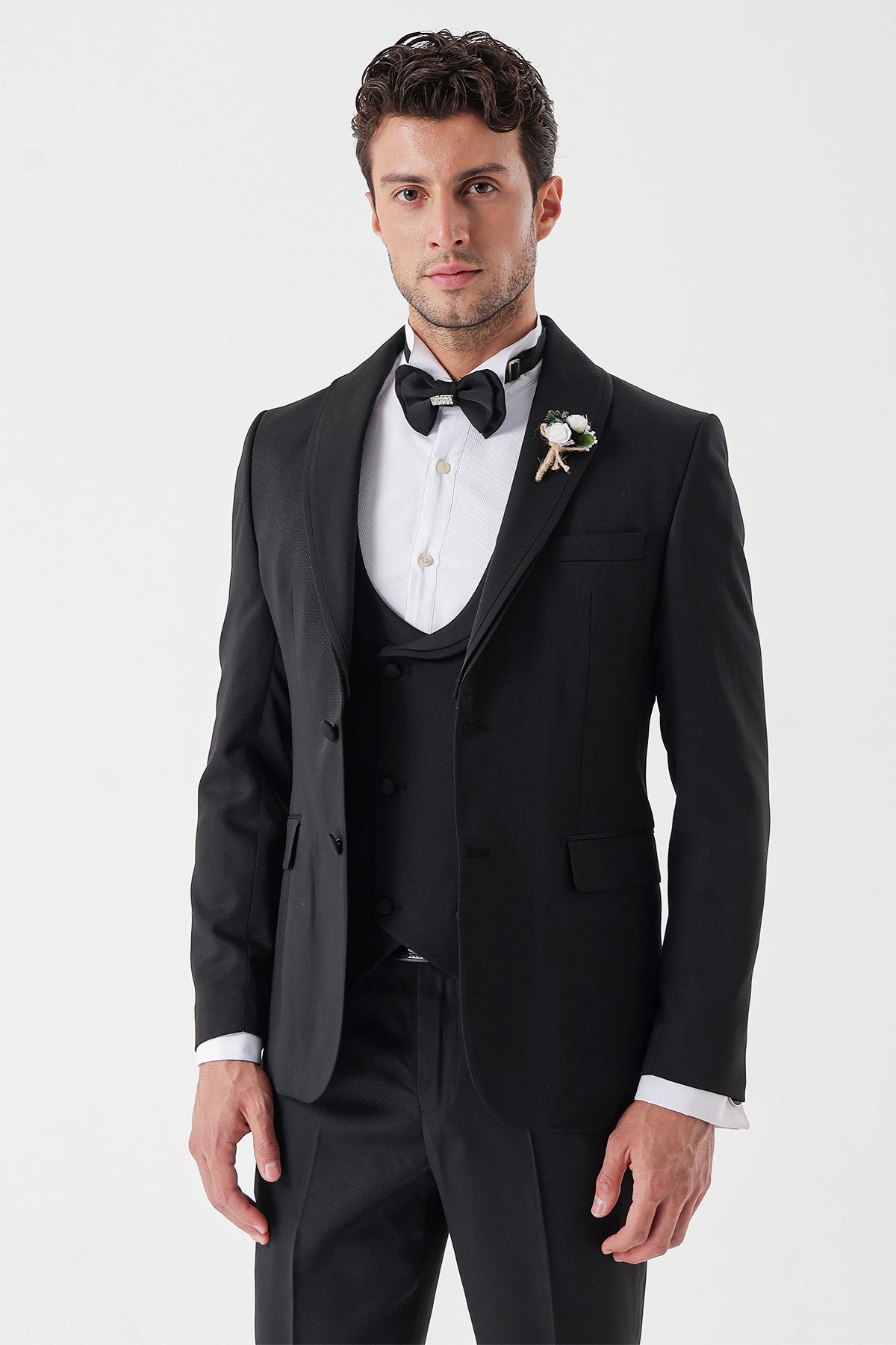 Slim-Fit Tuxedo Suit - Black