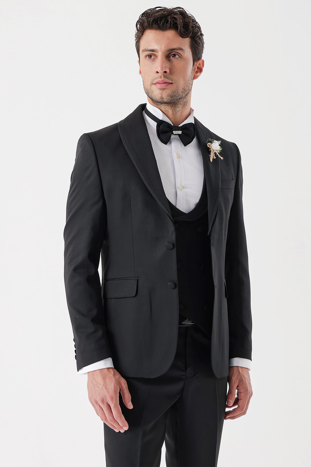 Slim-Fit Tuxedo Suit - Black