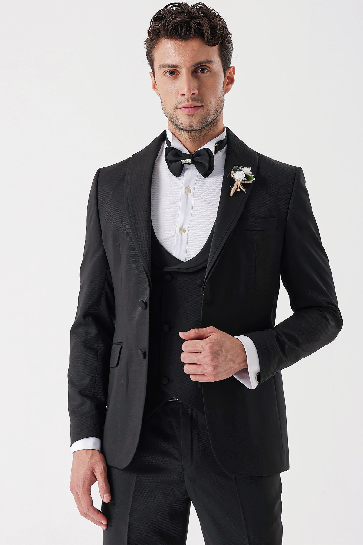 Slim-Fit Tuxedo Suit - Black