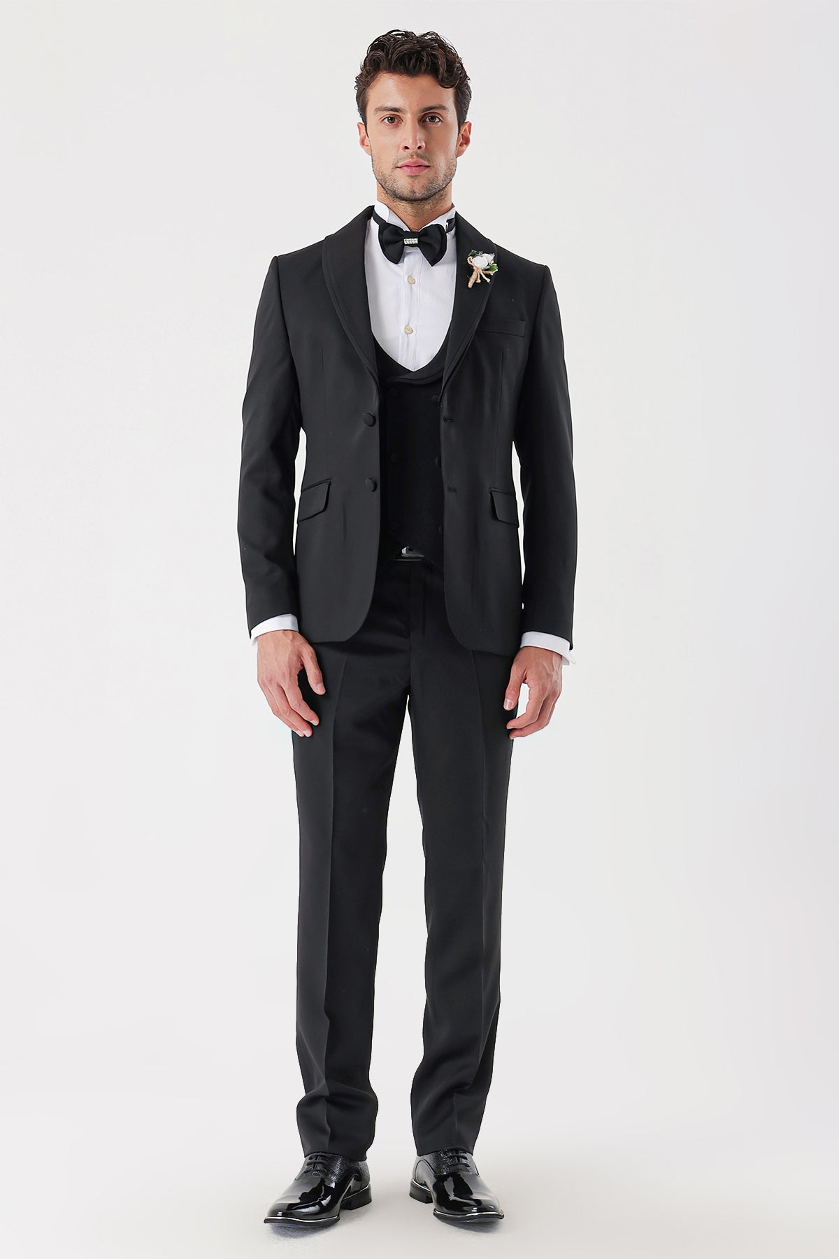 Slim-Fit Tuxedo Suit - Black