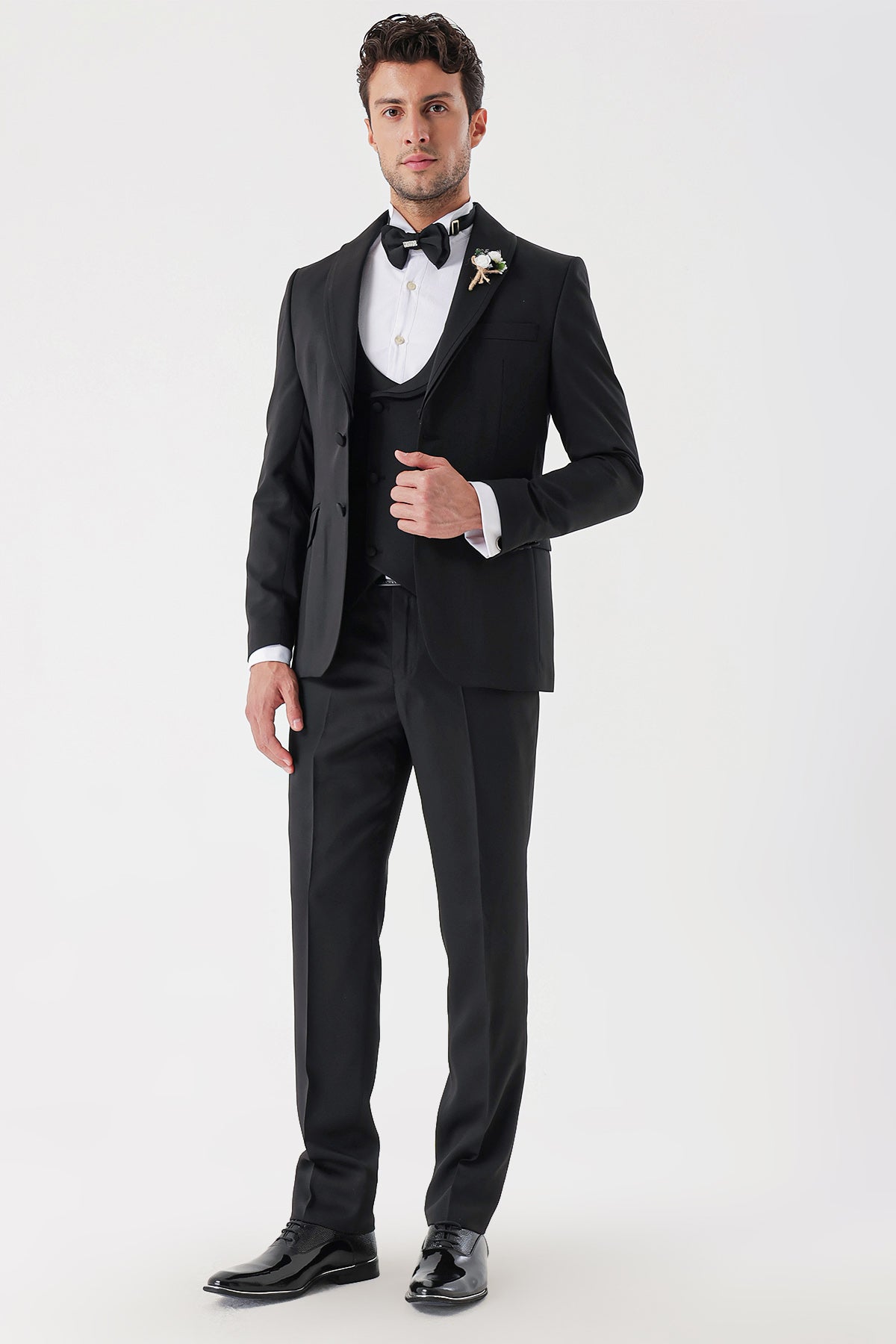 Slim-Fit Tuxedo Suit - Black