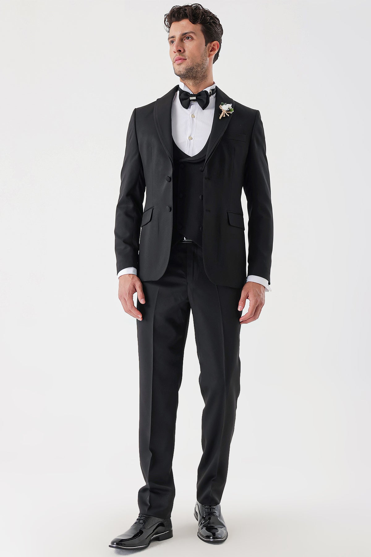 Slim-Fit Tuxedo Suit - Black