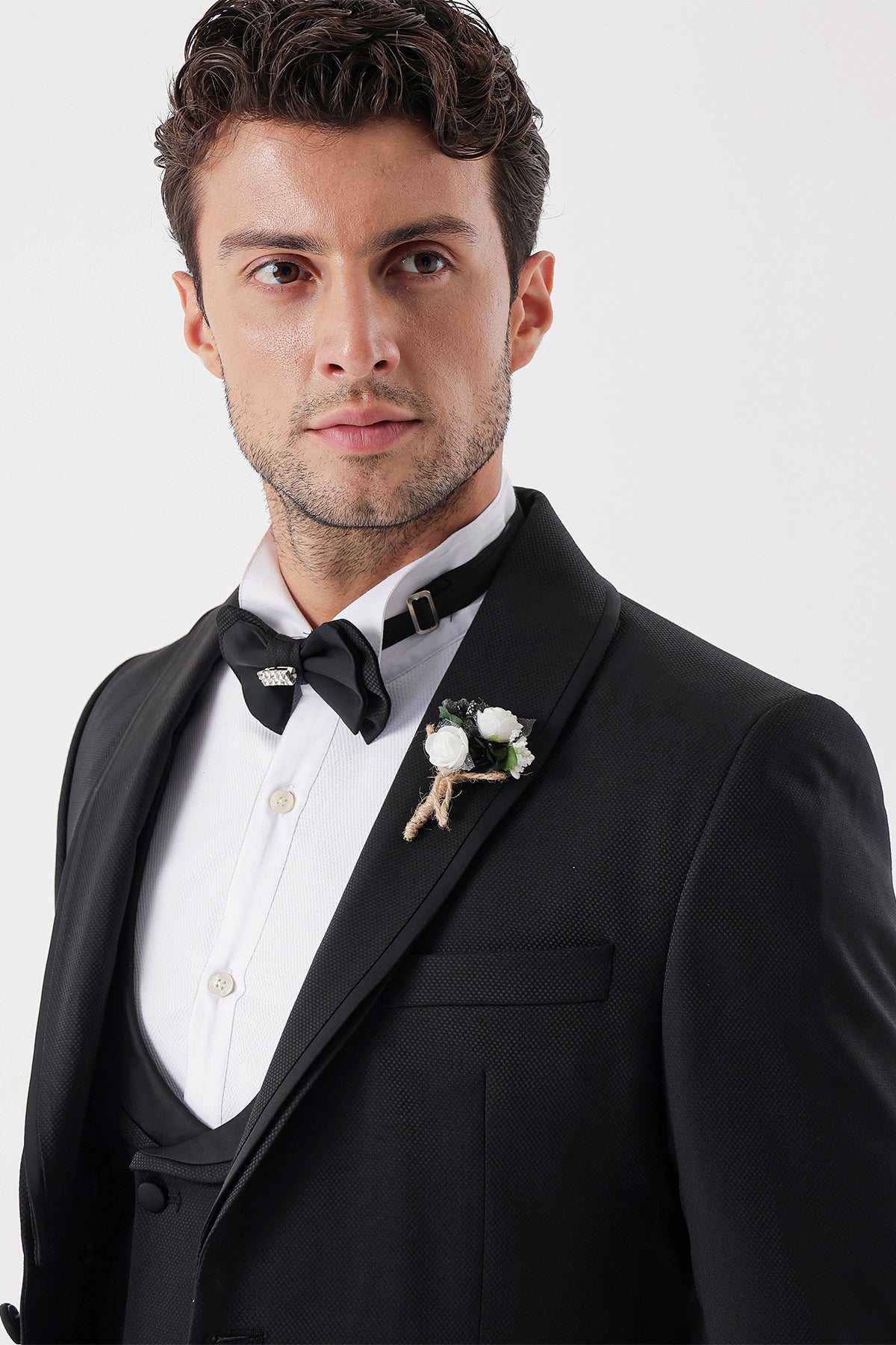 Slim-Fit Tuxedo Suit - Black