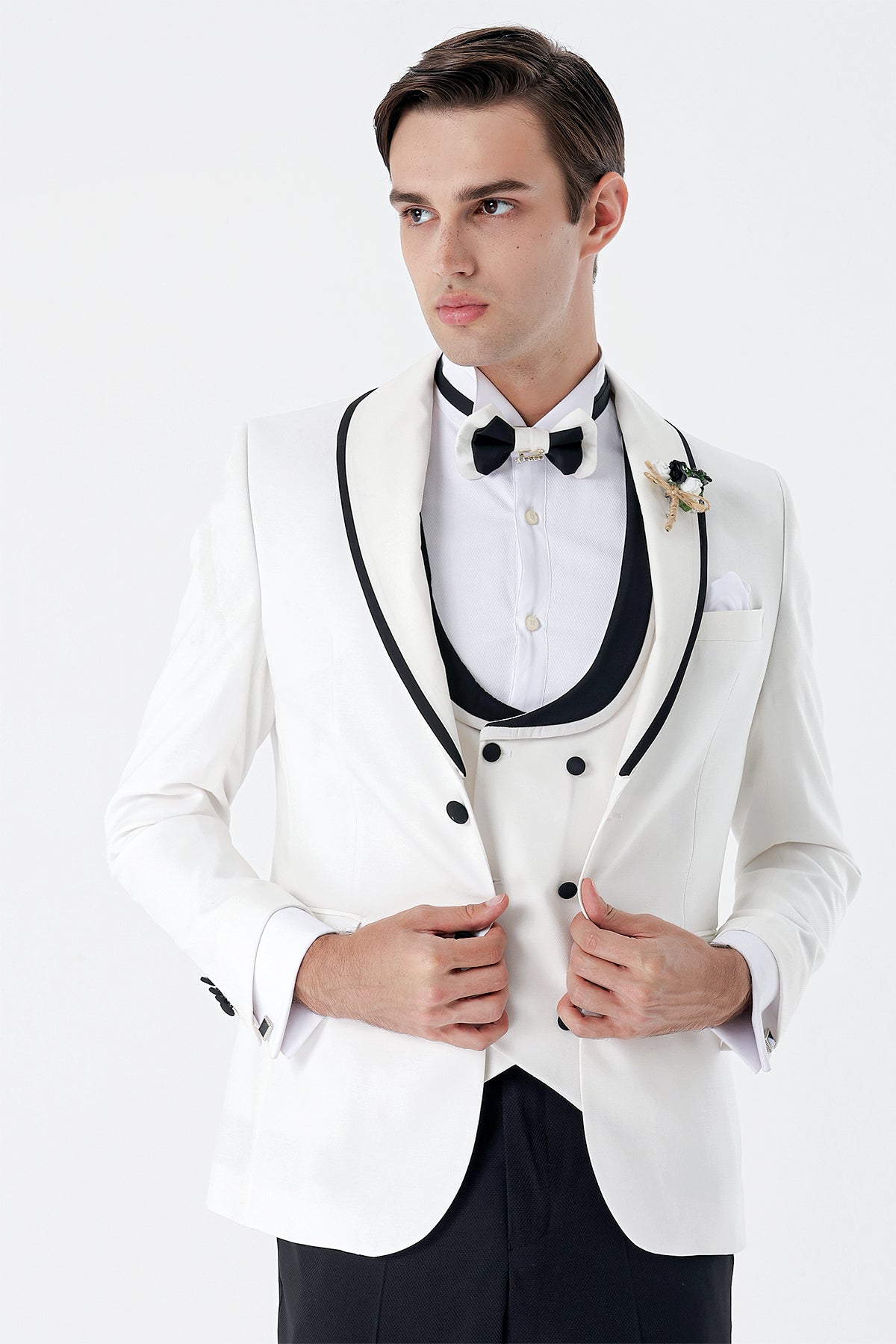 Slim-Fit Tuxedo Suit - White