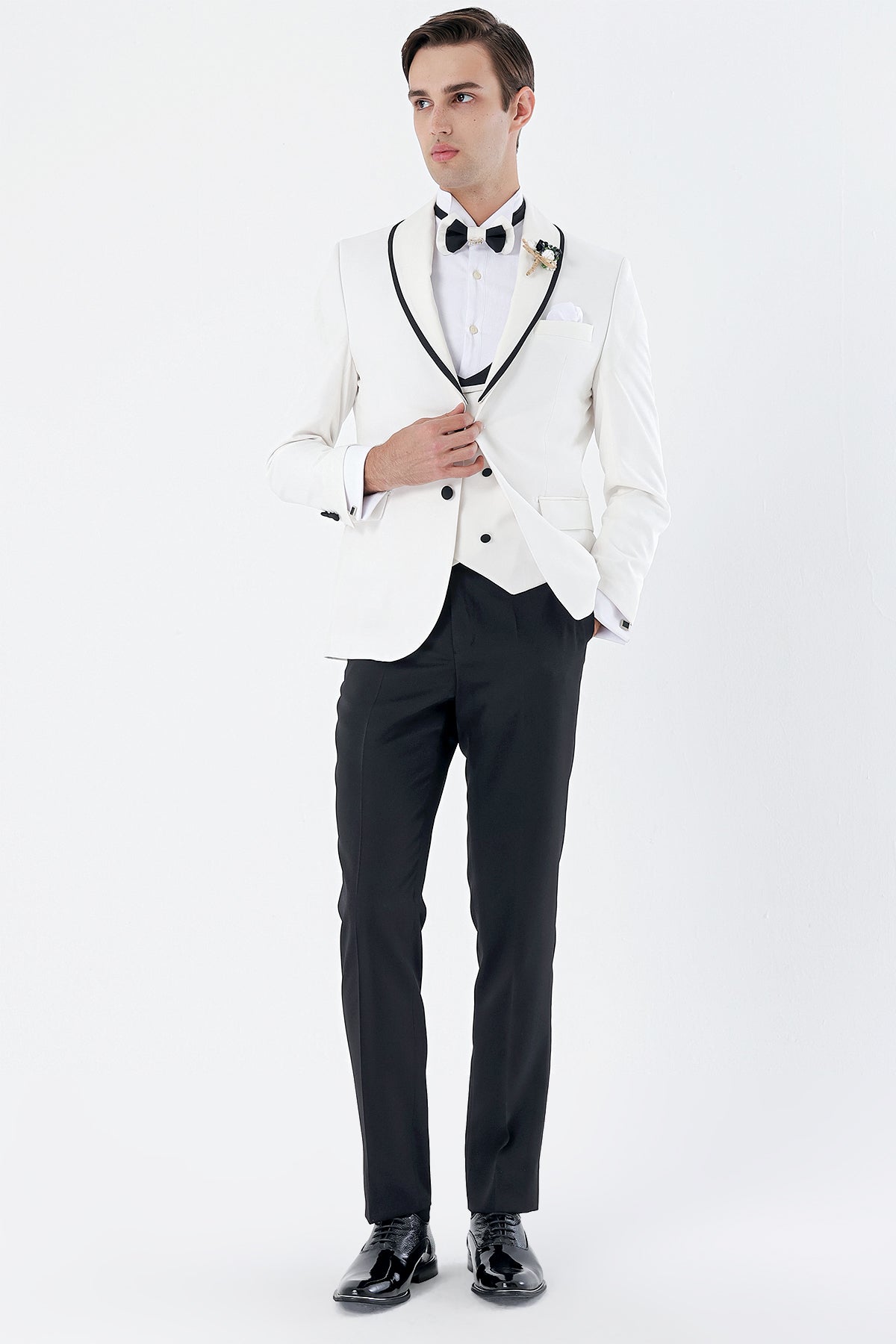 Slim-Fit Tuxedo Suit - White