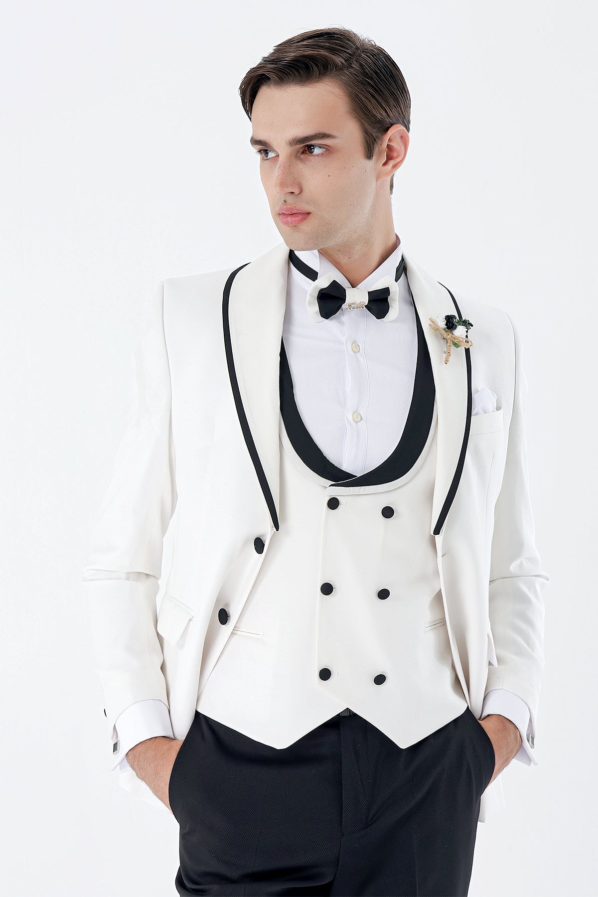 Slim-Fit Tuxedo Suit - White