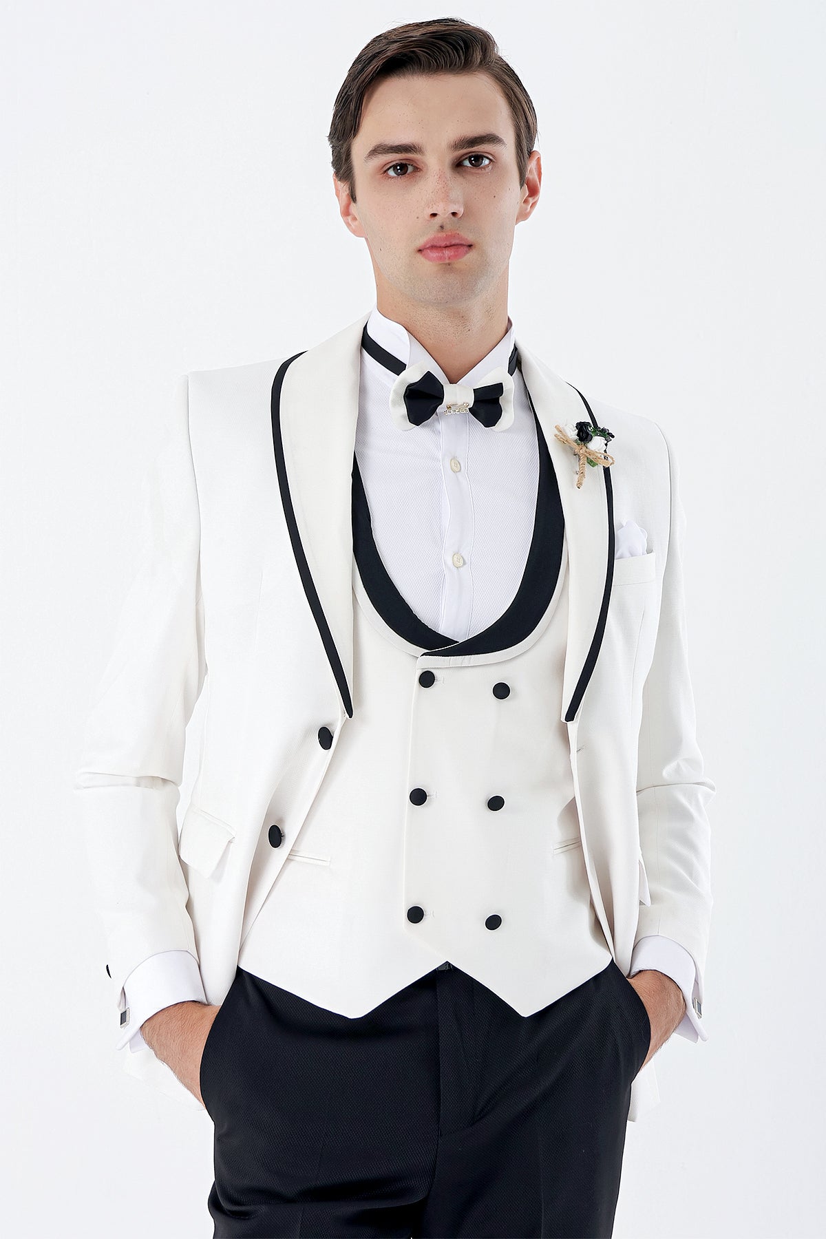 Slim-Fit Tuxedo Suit - White